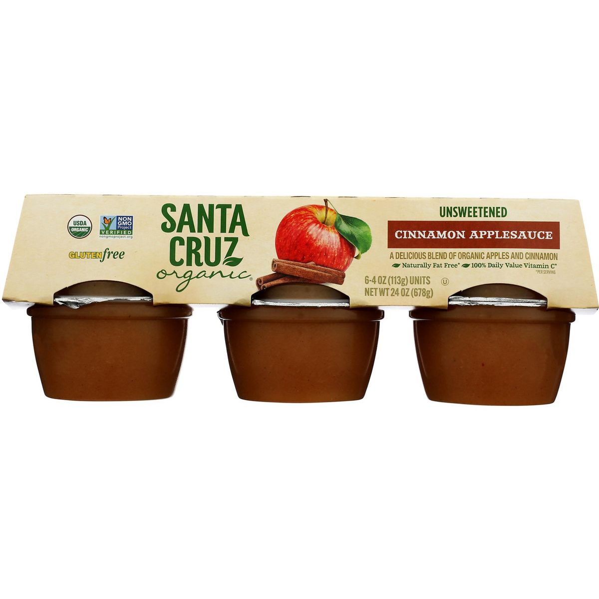 Puré de Manzana con Canela Orgánico Santa Cruz - Caja con 12 paquetes de 6, 4 oz