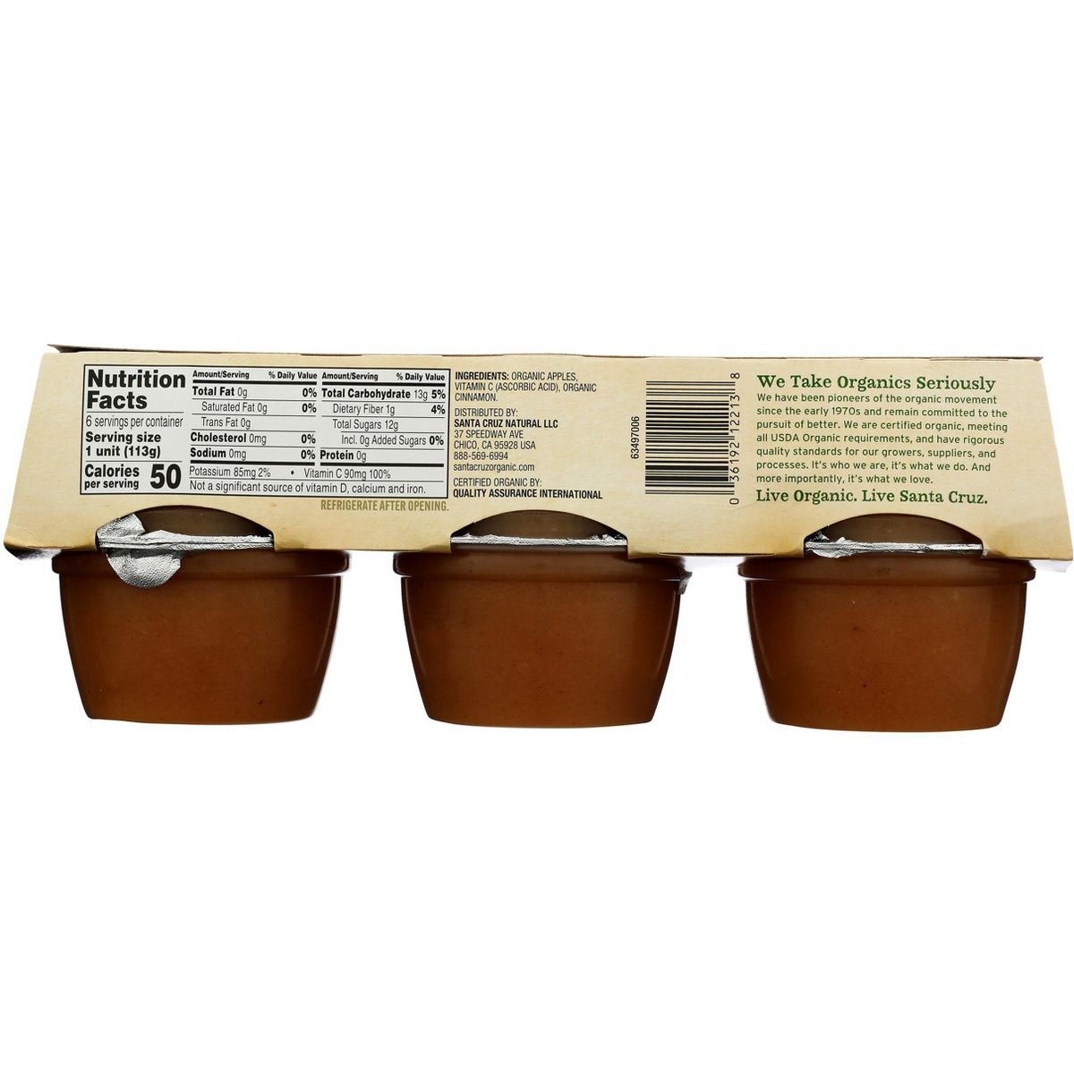 Puré de Manzana con Canela Orgánico Santa Cruz - Caja con 12 paquetes de 6, 4 oz - Imagen 3