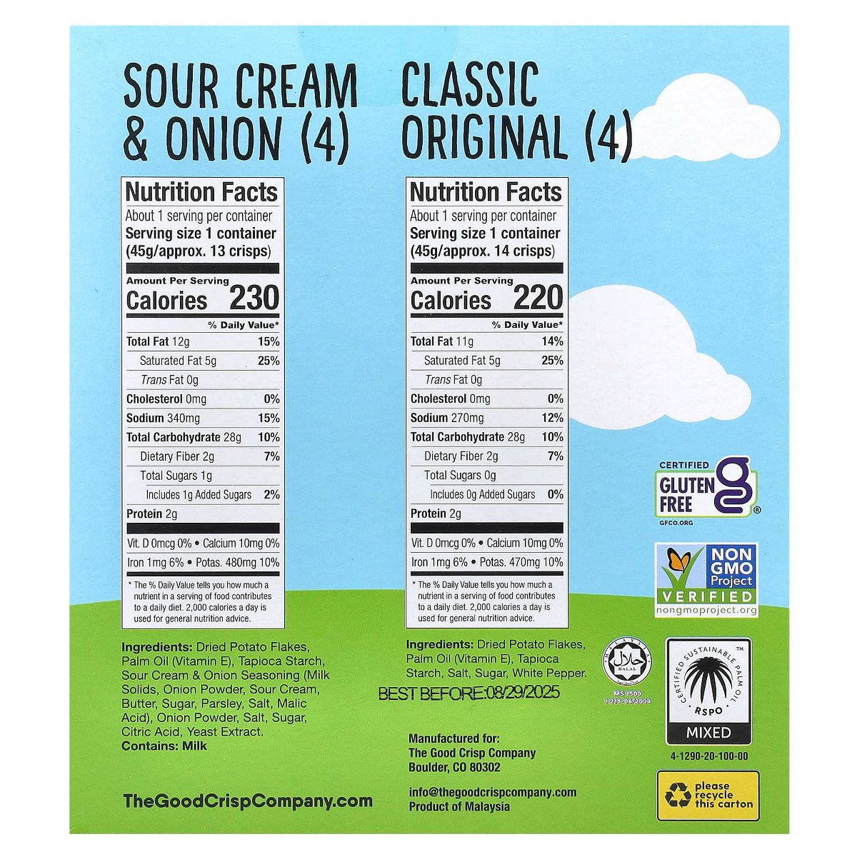 Papas fritas The Good Crisp Company, Paquete surtido (Clásicas originales y Crema agria y cebolla), 8 piezas, 1.6 oz (45 g) cada una - Imagen 3