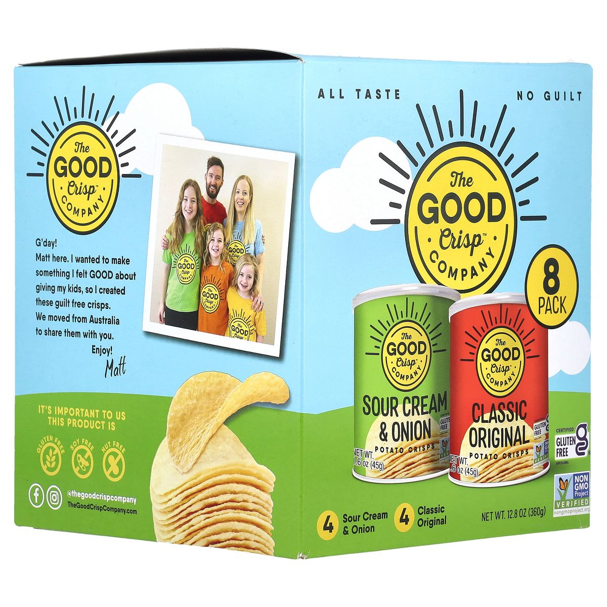 Papas fritas The Good Crisp Company, Paquete surtido (Clásicas originales y Crema agria y cebolla), 8 piezas, 1.6 oz (45 g) cada una - Imagen 6