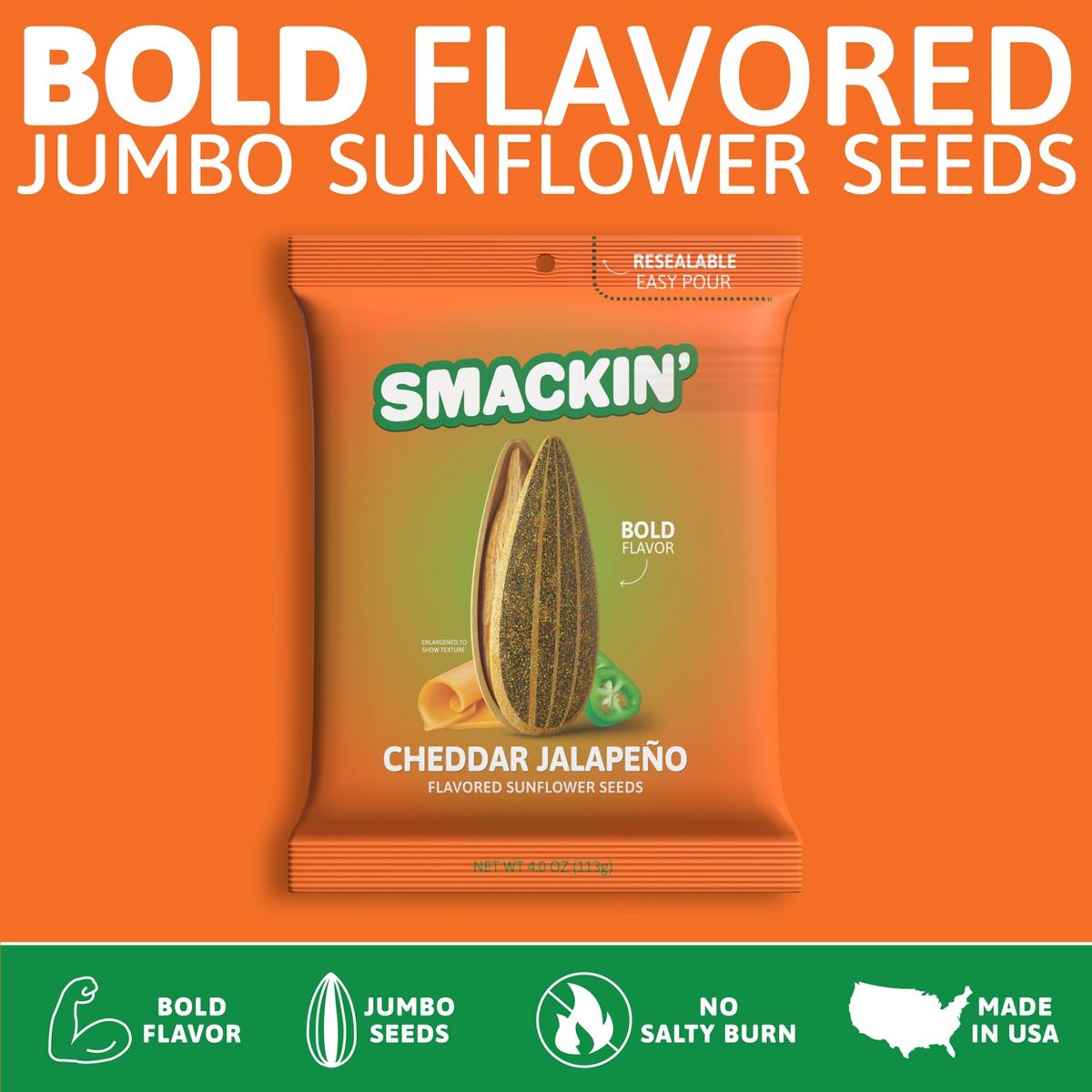 SMACKIN' Semillas de Girasol Sabor Queso Cheddar y Jalapeño - 4 oz - Imagen 4