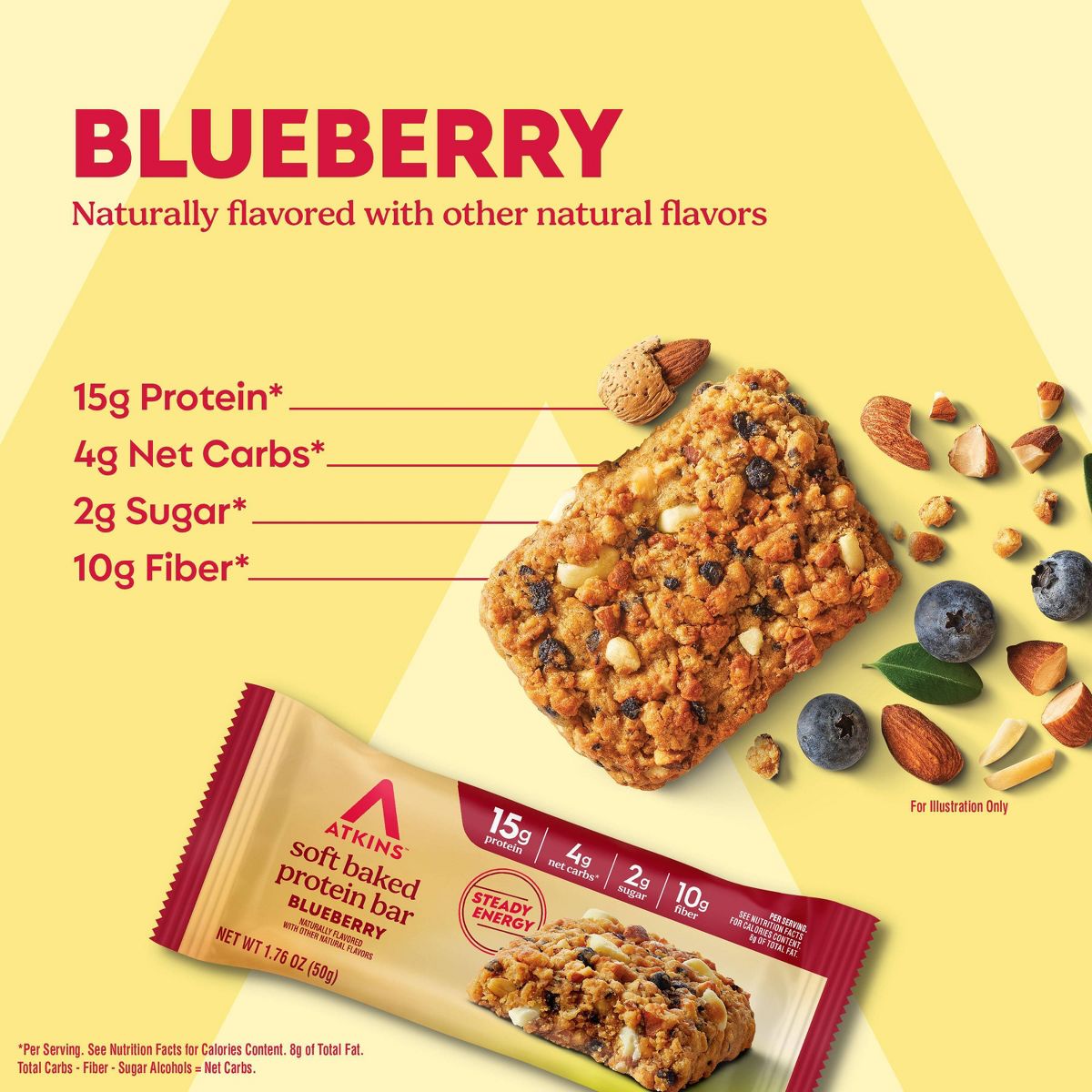 Atkins Barras de Proteína de Soya Horneadas Suaves Sabor Blueberry - 15g de Proteína - 7.05 oz/4 ct - Imagen 4