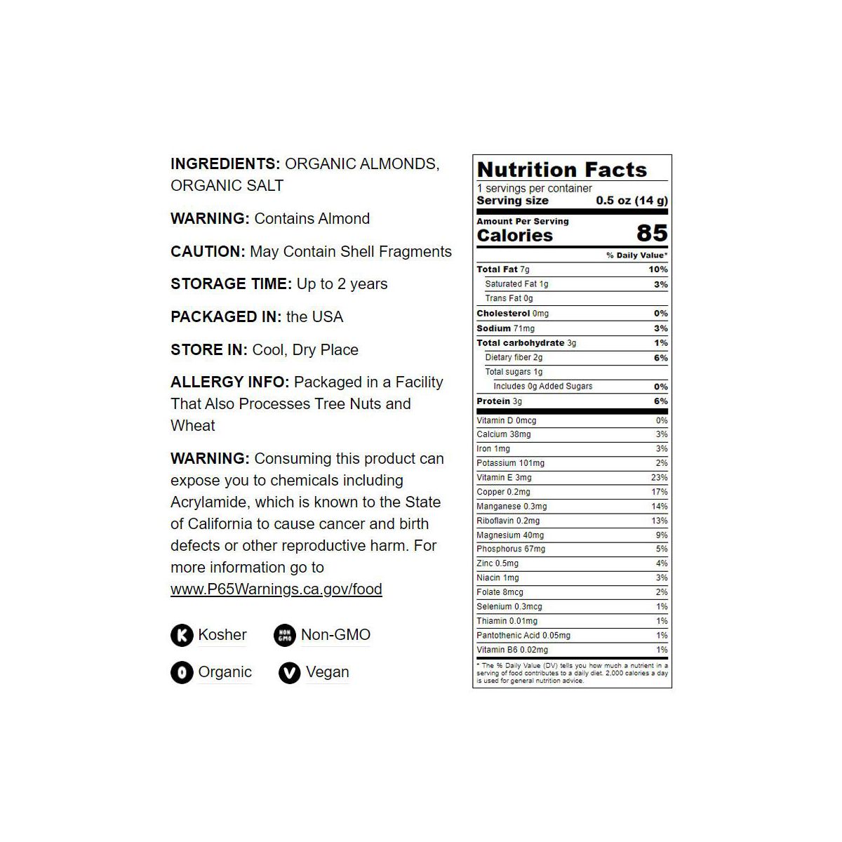 Almendras California Orgánicas Tostadas en Seco con Sal del Himalaya - Sin OGM, Tostadas al Horno, Ligeramente Saladas, Sin Aceite Agregado, Veganas, Kosher, a Granel - Imagen 6