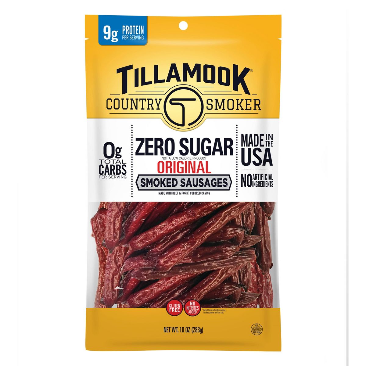 Tillamook Country Smoker Salchichas Ahumadas Originales Cero Azúcar en Bolsa, Palitos de Carne - 10 oz