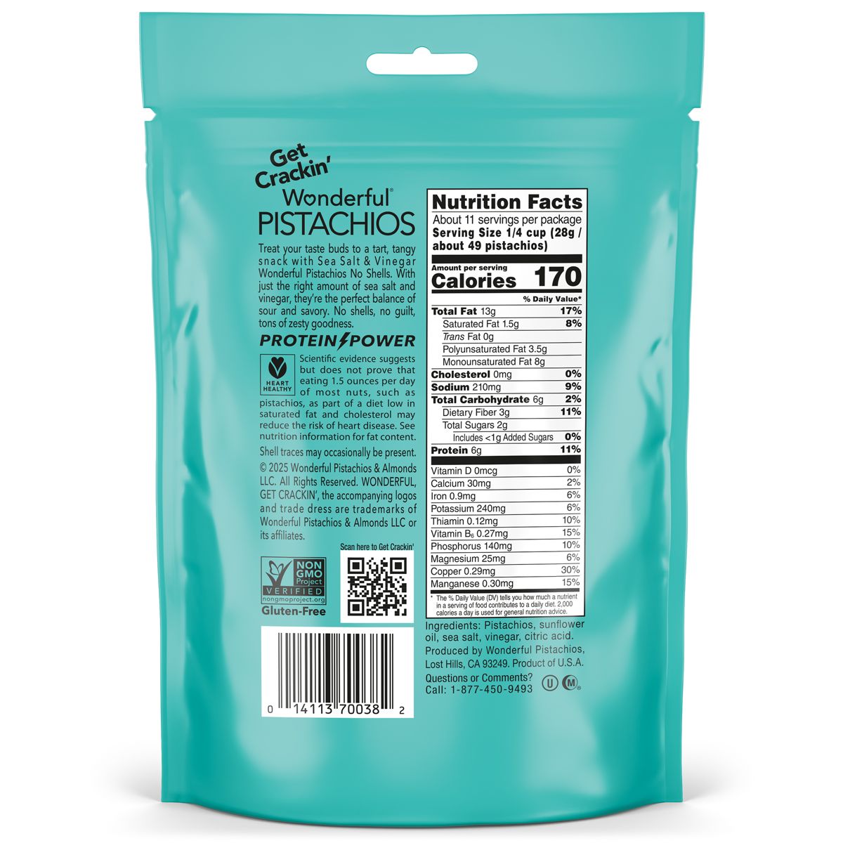 Wonderful Pistachios Sin Cáscara Sal de Mar y Vinagre - 11 oz - Imagen 8