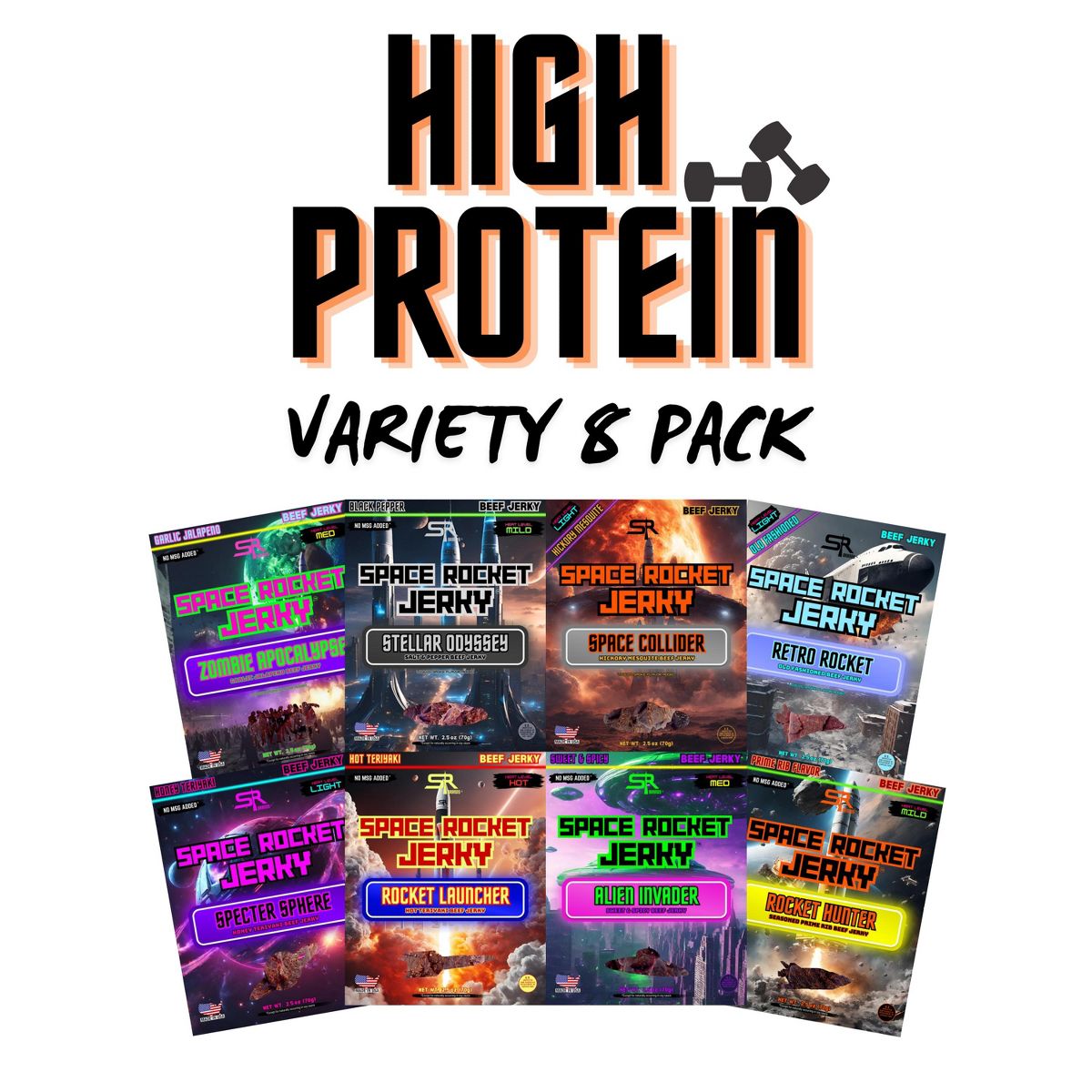 Space Rocket Carne de Res Seca con Alta Proteína, Variedad 2.5 oz/8 Paquetes - Imagen 2