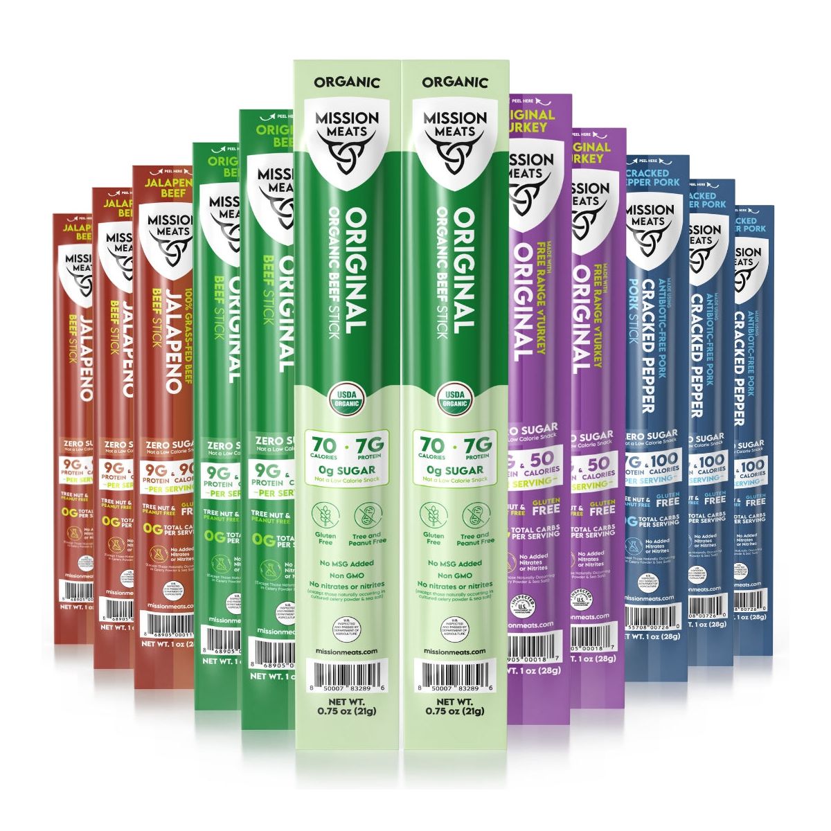 Paquete Variado Mission Meats – Carne de Res Orgánica Certificada, Pavo de Pastoreo, Cerdo con Pimienta en Grano – Sin Azúcar, Whole 30, Ideal para la Familia (12ct) - Imagen 2