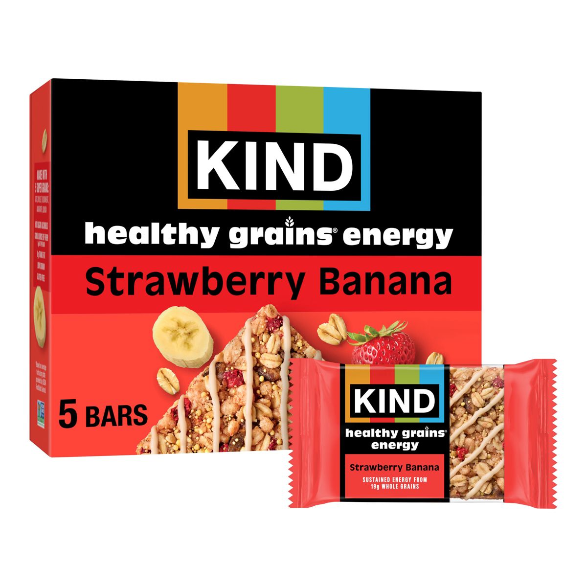 Barras de Proteína KIND Health Grains Energy Sabor Fresa y Plátano - Paquete de 5