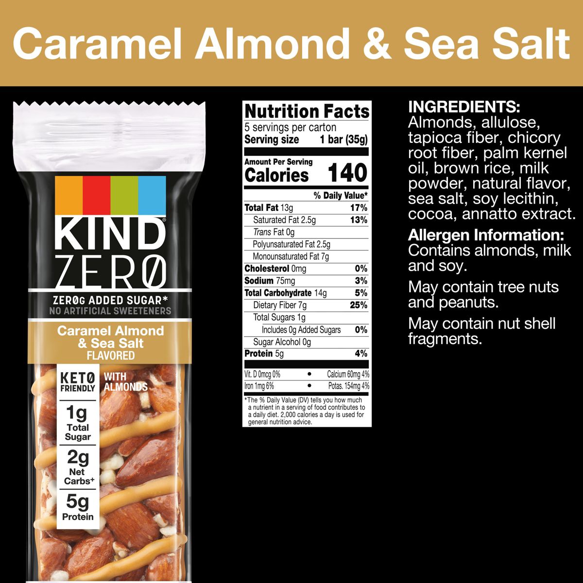Barras KIND Zero Caramel Almendra y Sal Marina - 6.2 oz/5 ct - Imagen 5