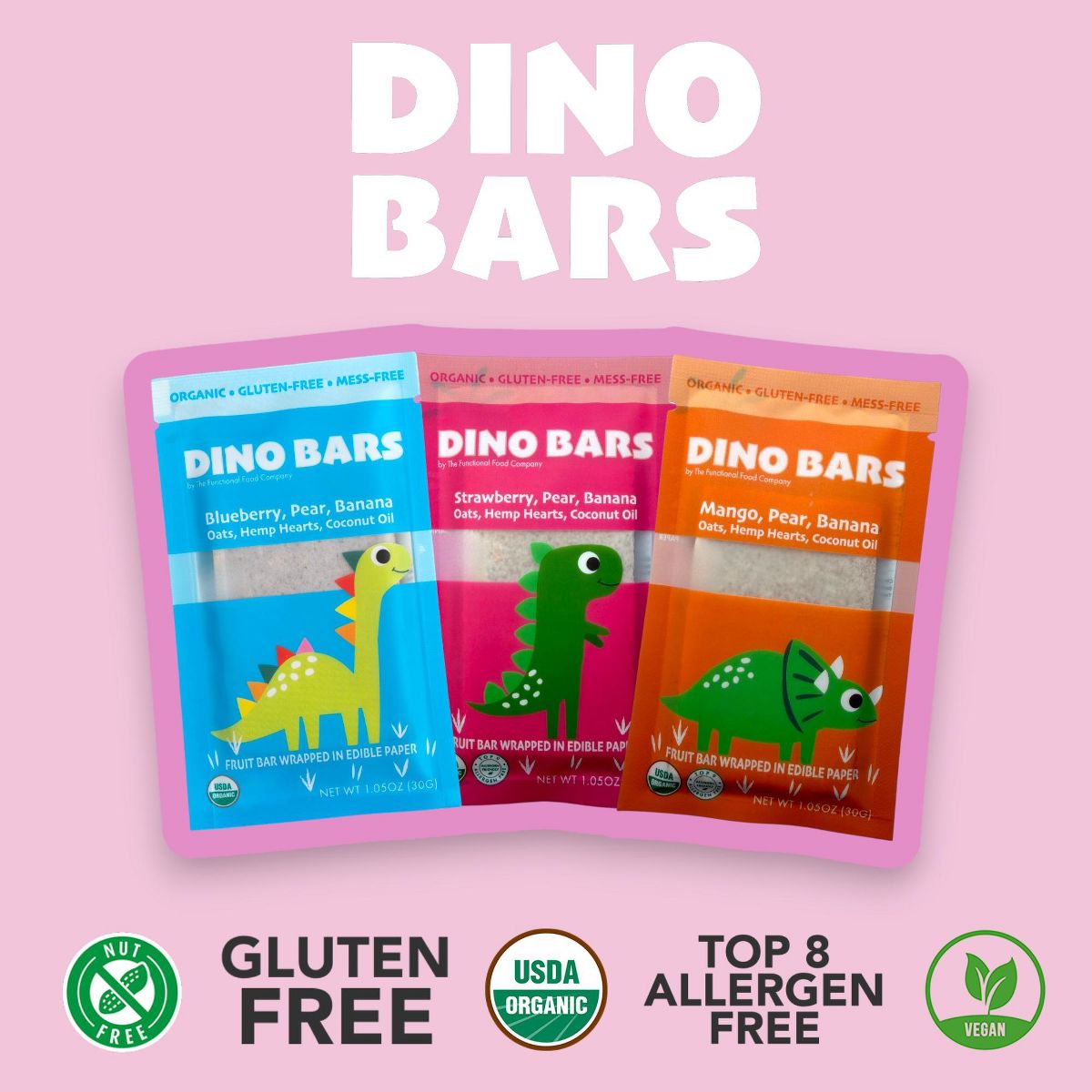 Dino Bars | Paquete Variedad de Frutas Original | Los 3 Sabores de Fruta | Barras de Fruta Orgánicas para Niños, Sin Desorden - Imagen 3