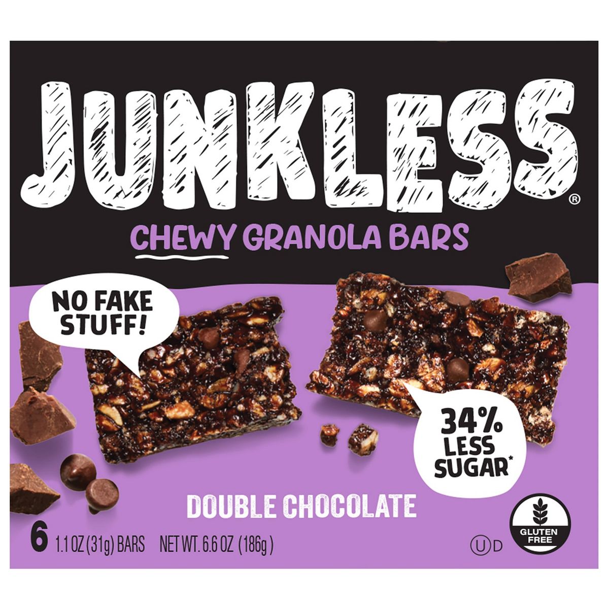 JUNKLESS Barras de Granola Masticables Doble Chocolate - 6.6 oz/6 ct - Imagen 2