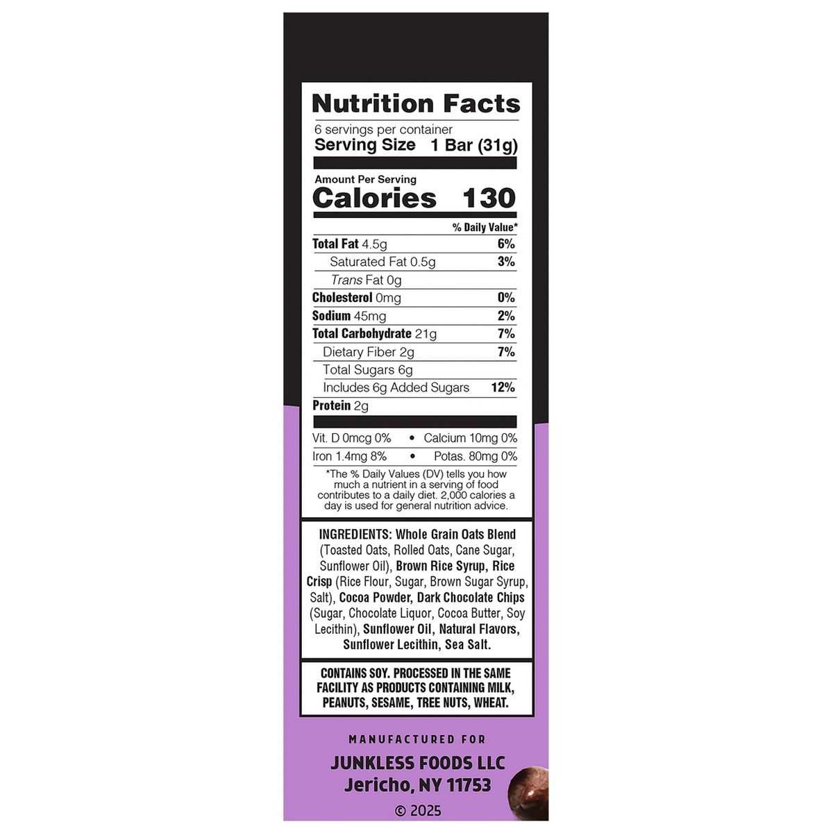 JUNKLESS Barras de Granola Masticables Doble Chocolate - 6.6 oz/6 ct - Imagen 4