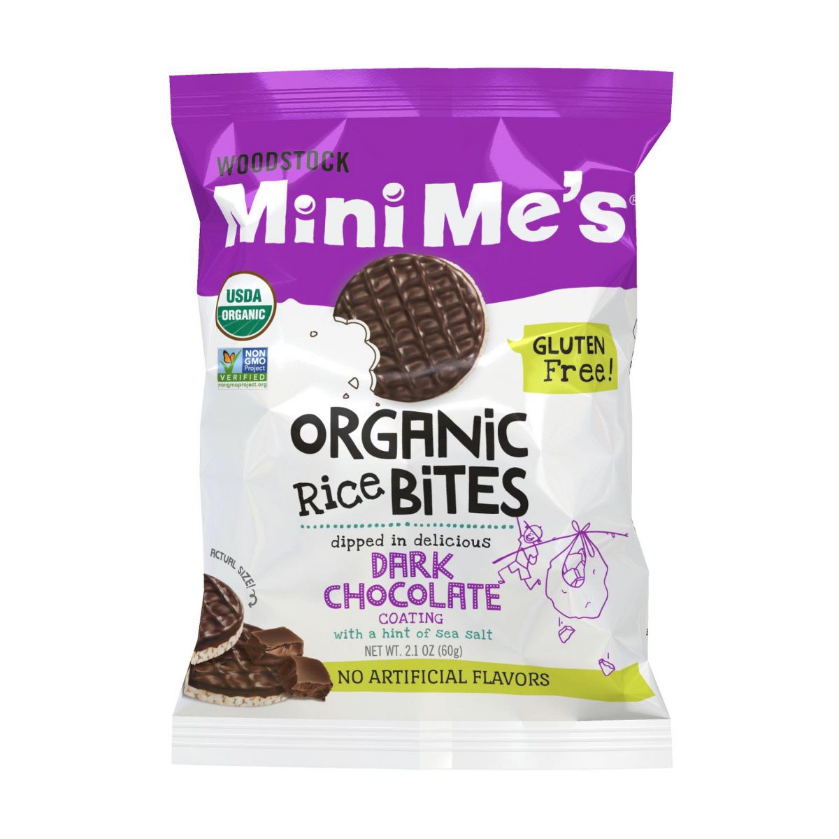 Woodstock Organic Bocaditos de Arroz con Chocolate Oscuro y Sal Marina Paquete de 8 - 2.1 OZ - Imagen 2