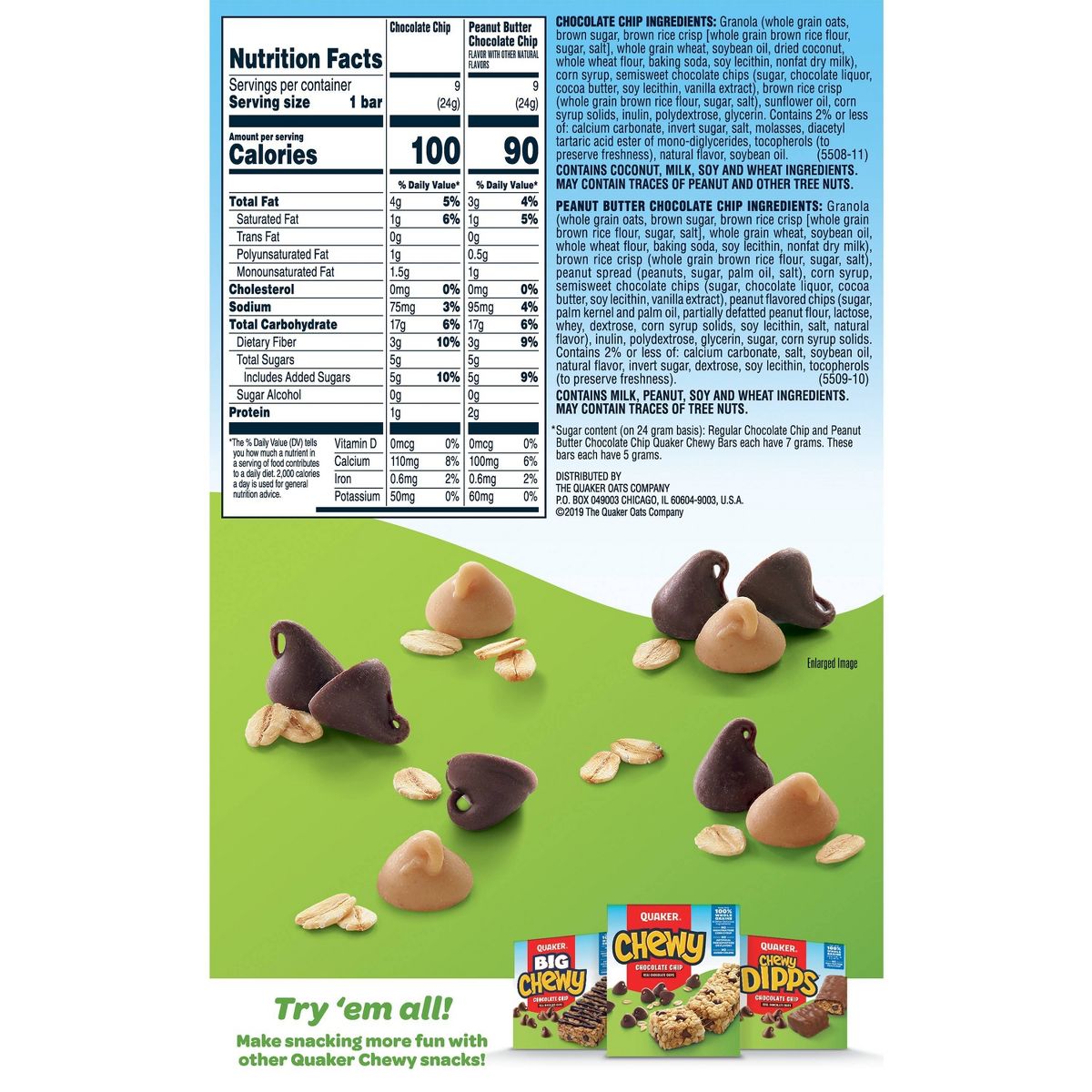 Quaker Chewy 3 Sabores Variedad Reducido en Azúcar Barras de Granola - 15.2 oz/18 ct - Imagen 3