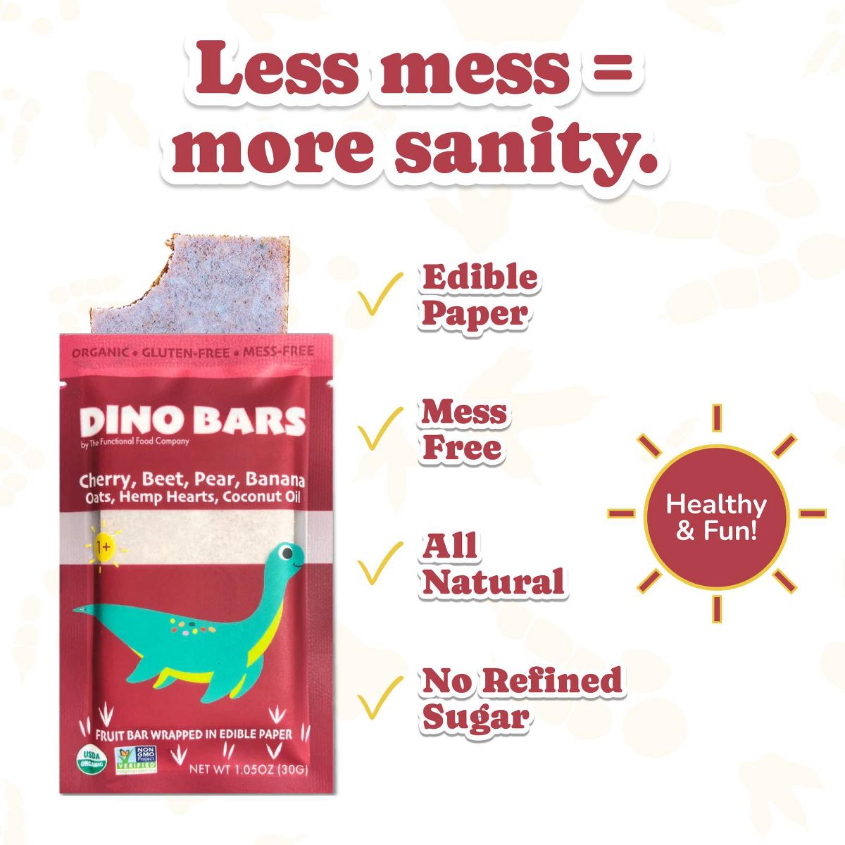 Dino Bars | Cereza y Remolacha | Barras de Fruta Orgánicas para Niños, Sin Desorden - Imagen 3