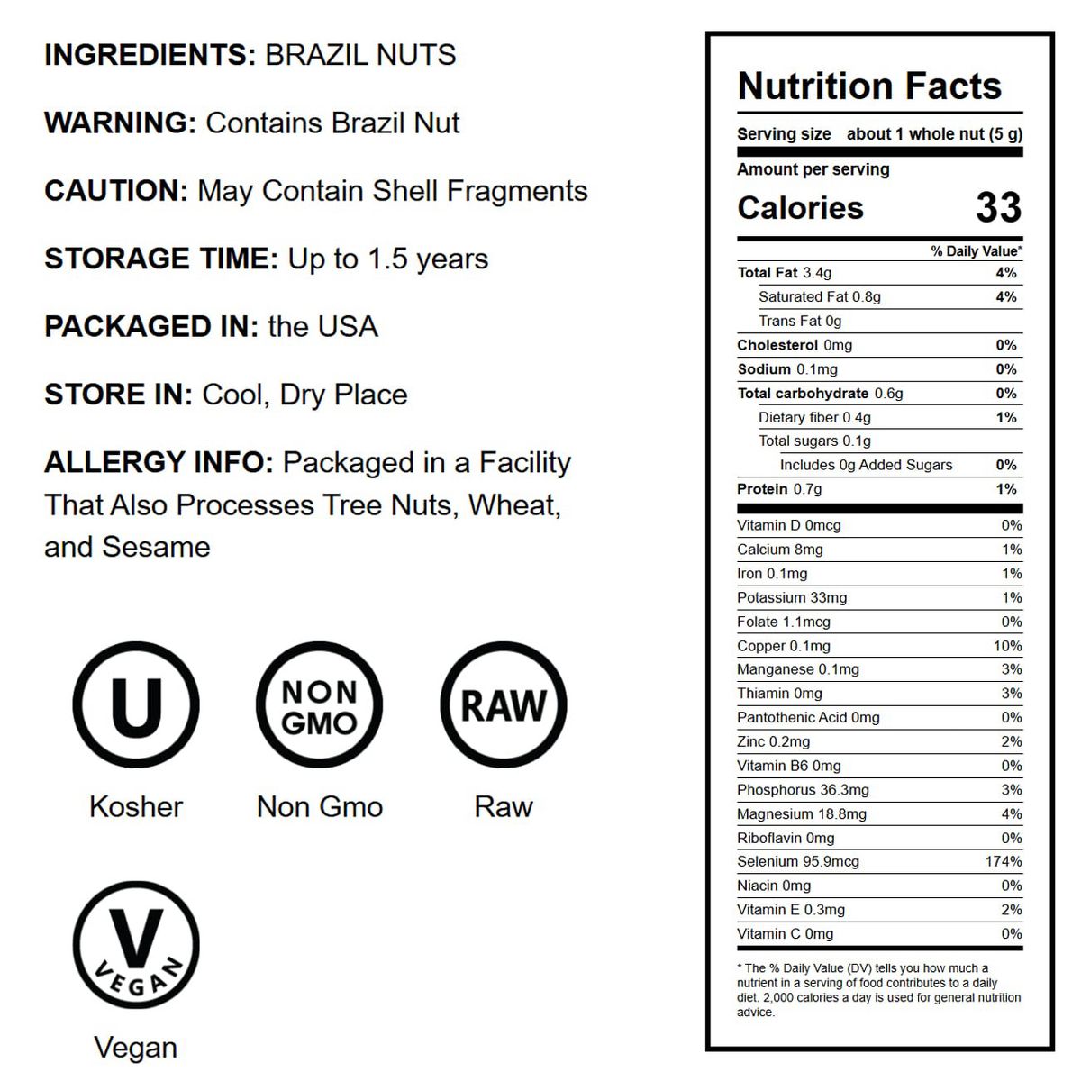 Nueces de Brasil — Verificadas No Transgénicas, Crudas, Enteras, Sin Cáscara, Sin Sal, Kosher, Veganas, Keto, Amigables con la Dieta Paleo, Granel, Buena Fuente de Selenio. - Imagen 3