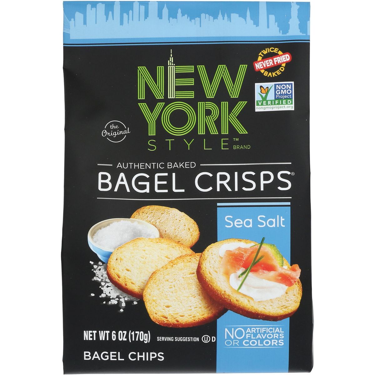 New York Style Bagel Crisps Horneados Auténticos con Sal Marina - Caja de 6 - 6 oz - Imagen 3