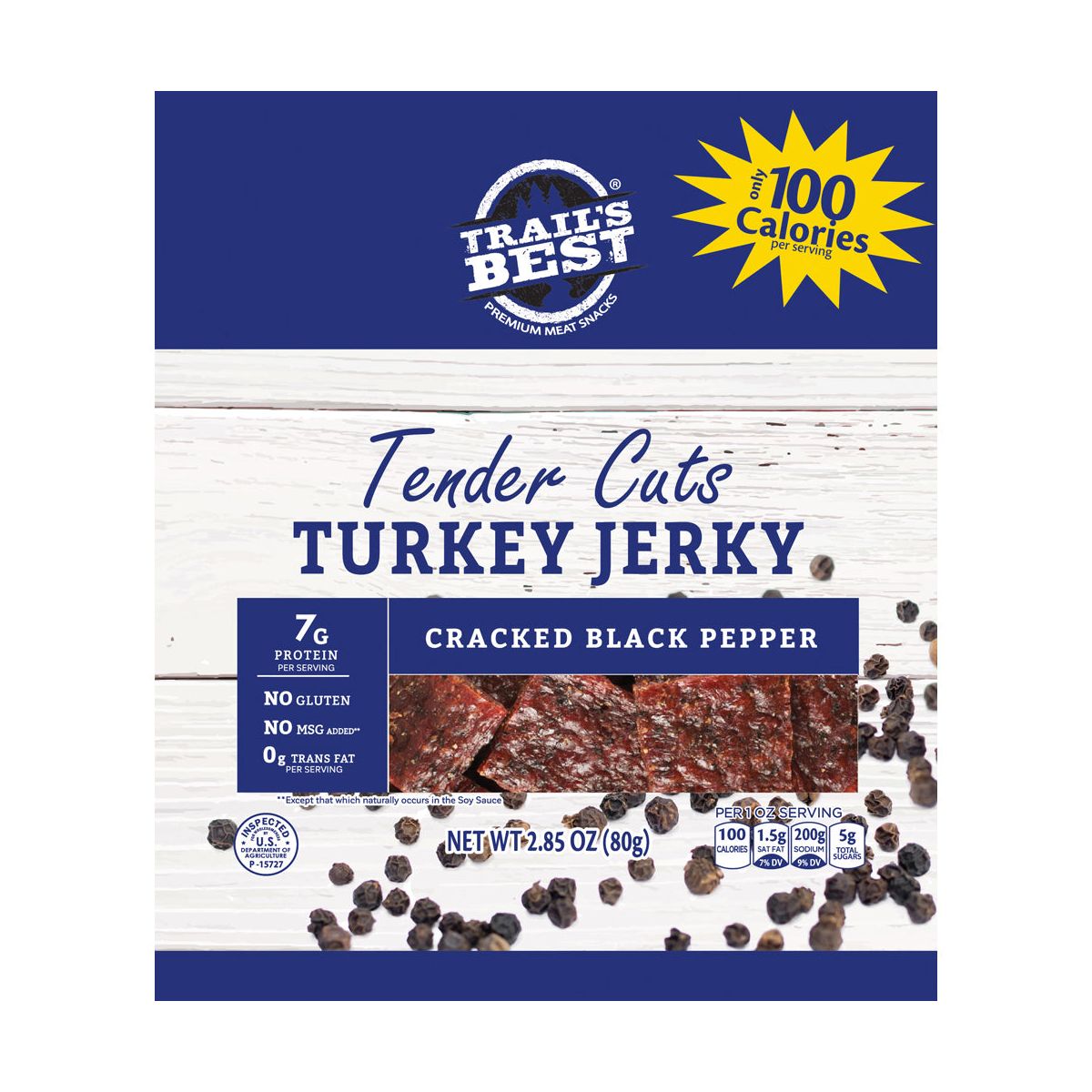 Trail's Best 2.85 oz Cecina de Pavo con Pimienta Negra Entera - Paquete de 3 - Imagen 2