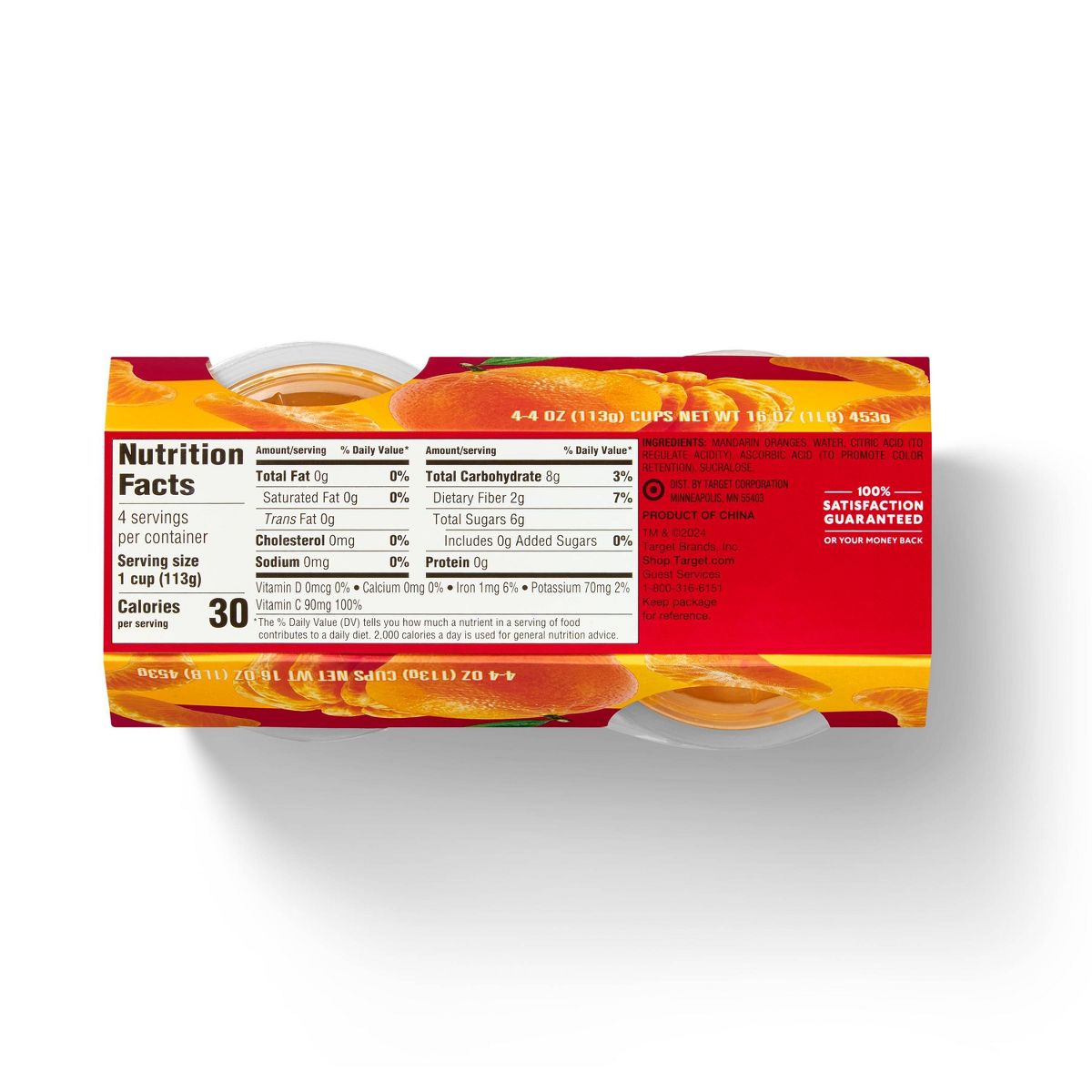 Mandarina en almíbar sin azúcar añadida - Vasitos de fruta - 16 oz / 4 ct - Market Pantry™ - Imagen 3