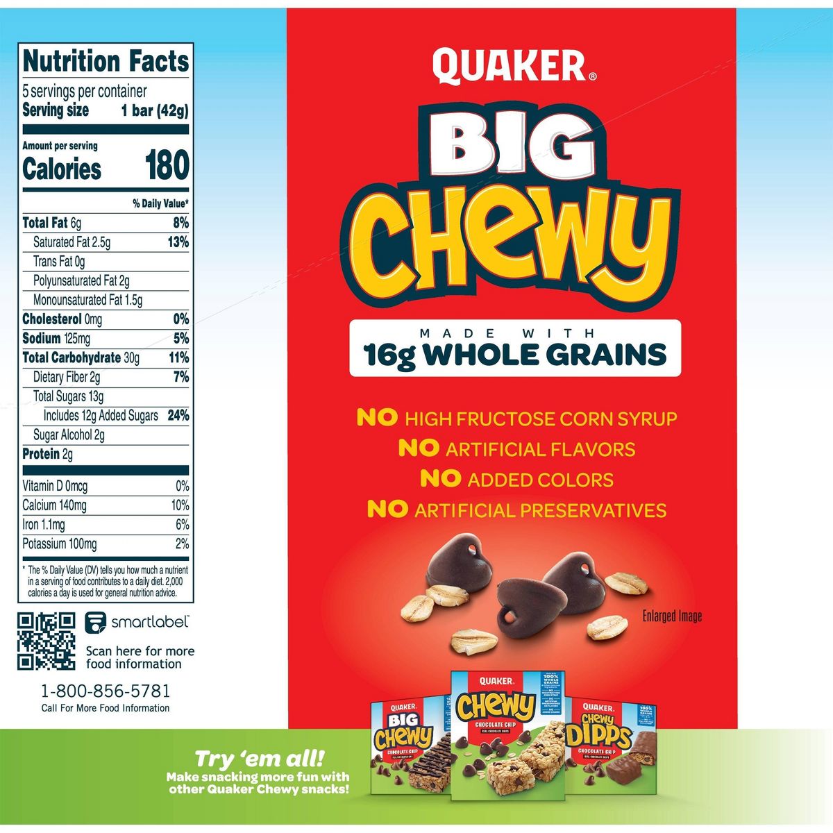 Quaker Big Chewy Barras de Granola con Chispas de Chocolate - 7.4 oz / 5 ct - Imagen 3