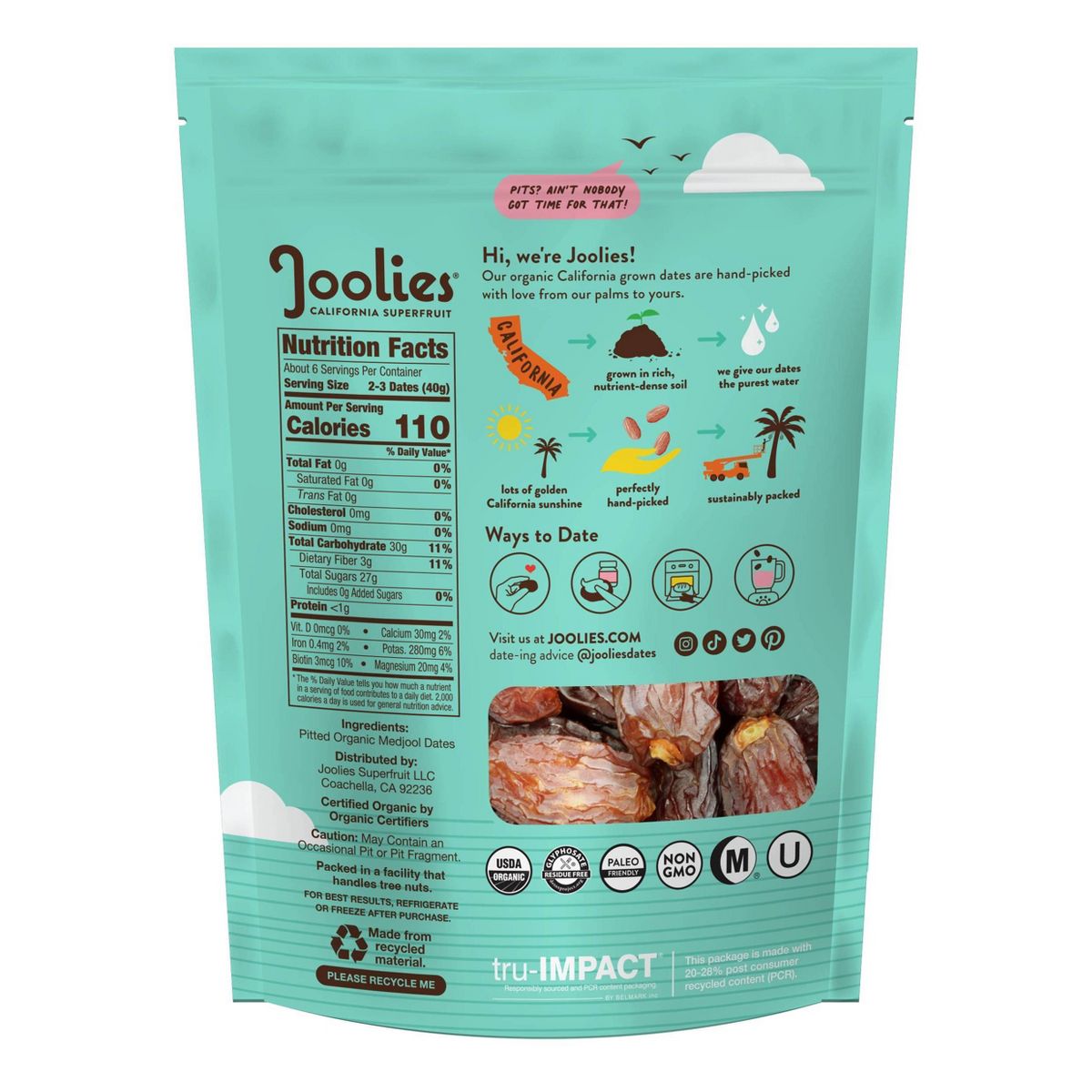 Dátiles Medjool sin hueso orgánicos Joolies - 9 oz - Imagen 4
