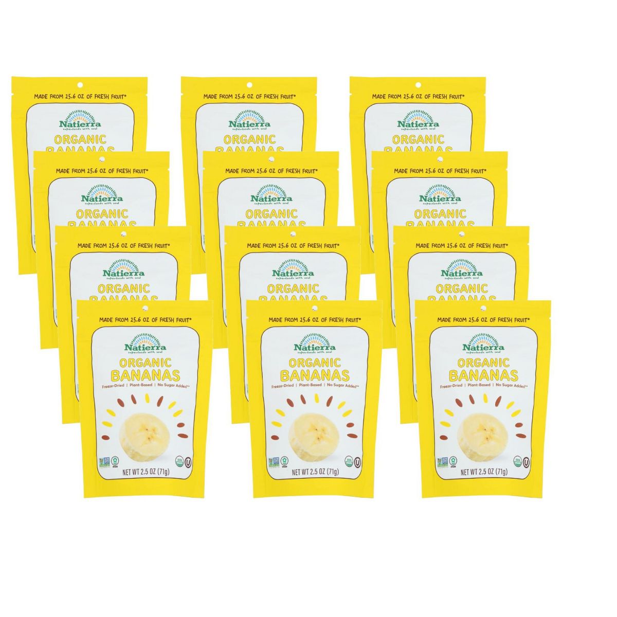 Natierra Plátanos Orgánicos Liofilizados - Caja con 12/2.5 oz