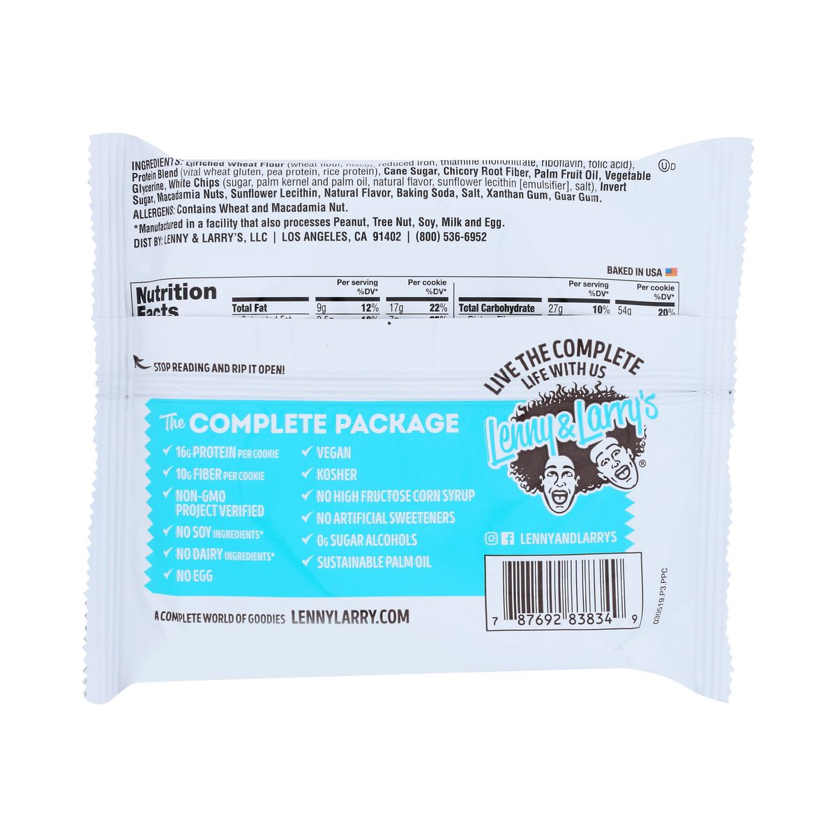 Galleta Completa Lenny & Larry's White Chocolate Macadamia - 12 barras, 4 oz - Imagen 4