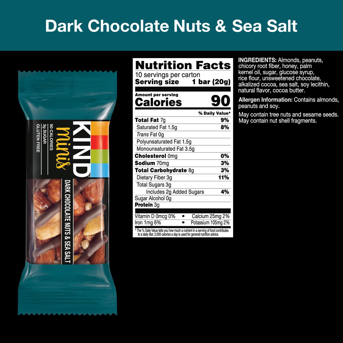KIND Minis Chocolate Oscuro, Nuez y Sal Marina - 7 oz / 10 ct - Imagen 5
