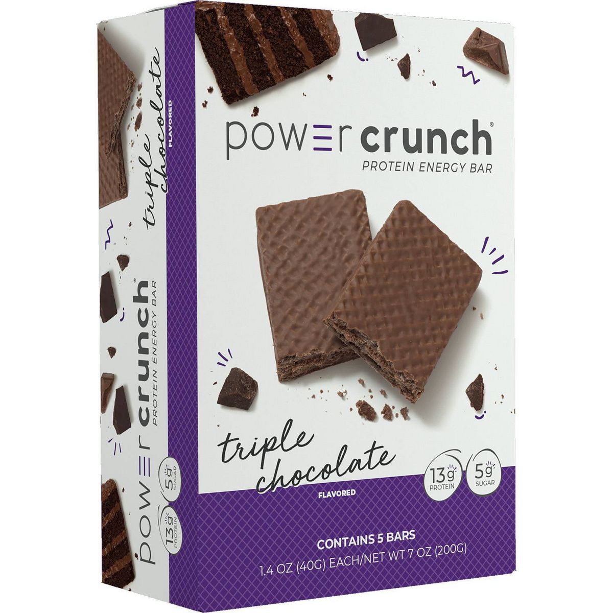 Barritas Energéticas Power Crunch Wafer Triple Chocolate con Proteína de Suero - 13g de Proteína - Paquete de 5