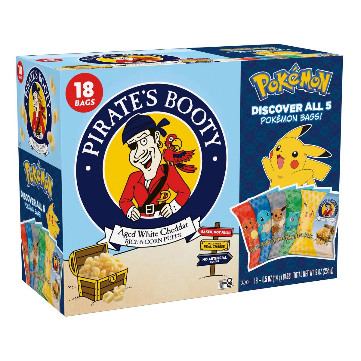 Pirate's Booty Papitas Horneadas Sabor Queso Cheddar Maduro, Multipack de Botanas Pokémon - 9 oz / 18 ct - Imagen 2
