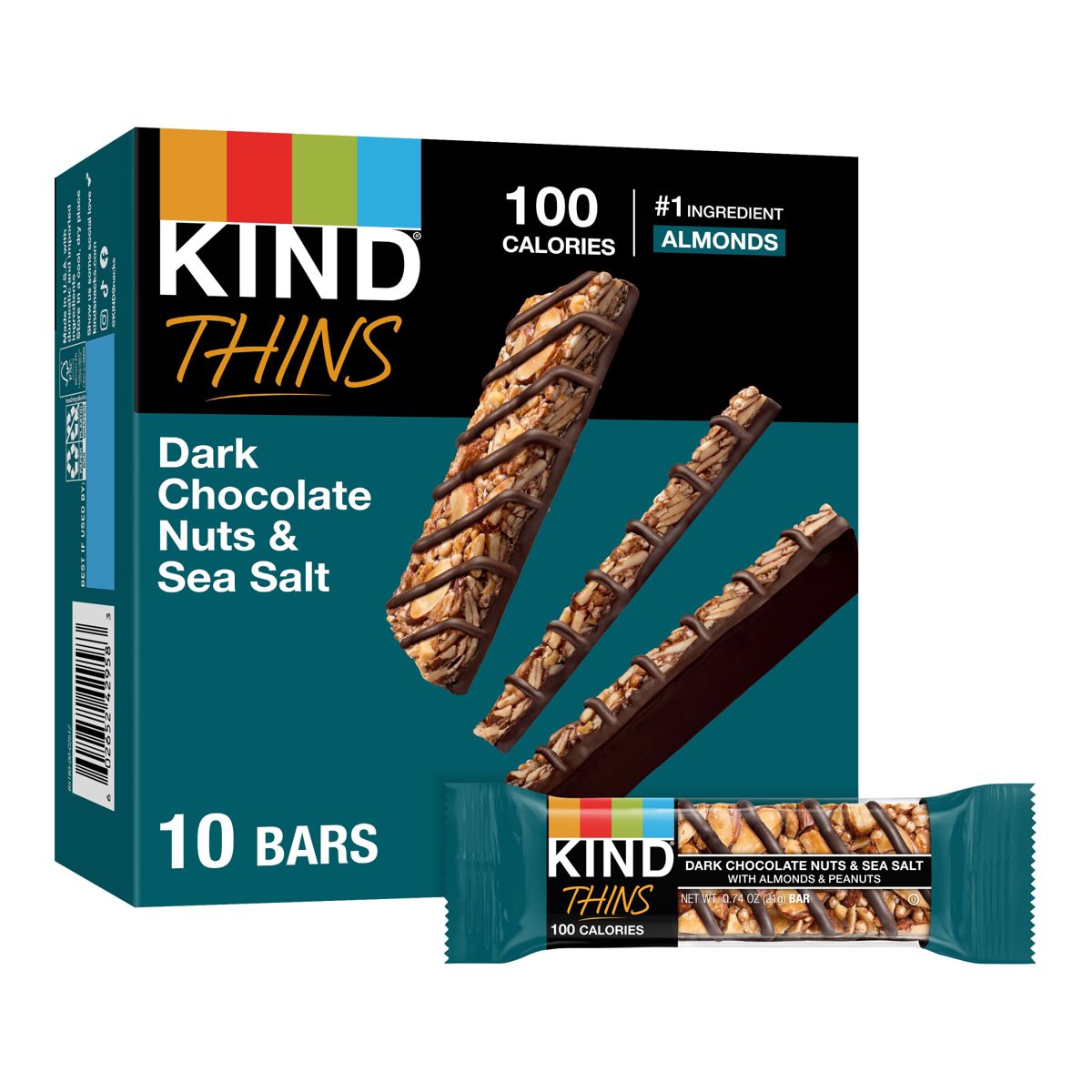 KIND Thins Chocolate Oscuro con Nueces y Sal Marina - 7.4 oz/10 ct - Imagen 2
