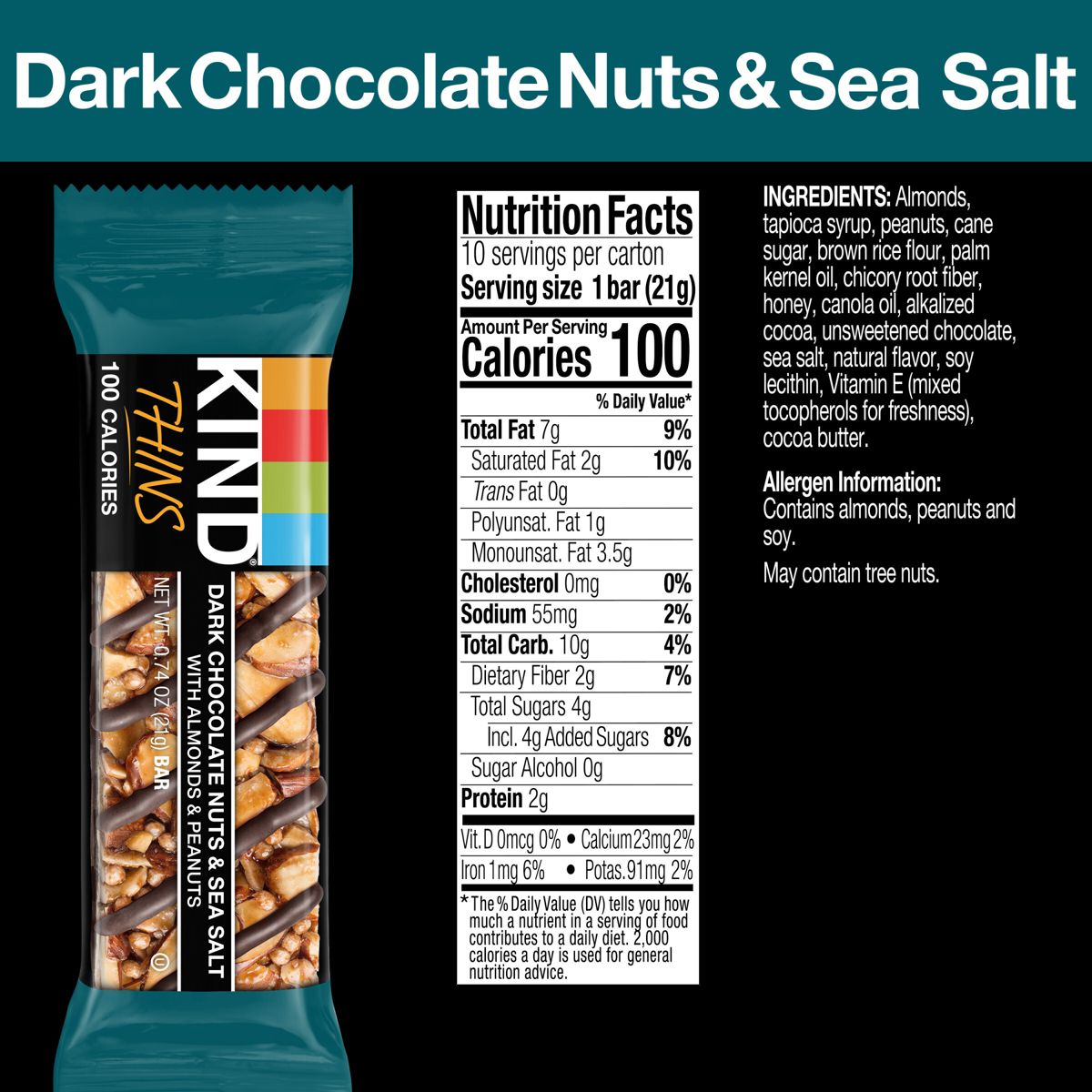 KIND Thins Chocolate Oscuro con Nueces y Sal Marina - 7.4 oz/10 ct - Imagen 5