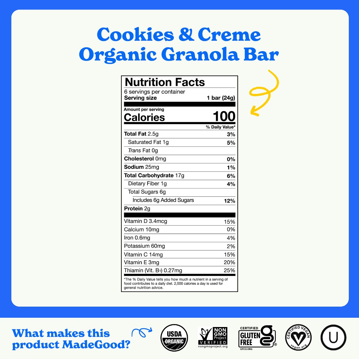 MadeGood Barra de Granola Galletas y Crema - 5.1 oz / 6 ct - Imagen 7