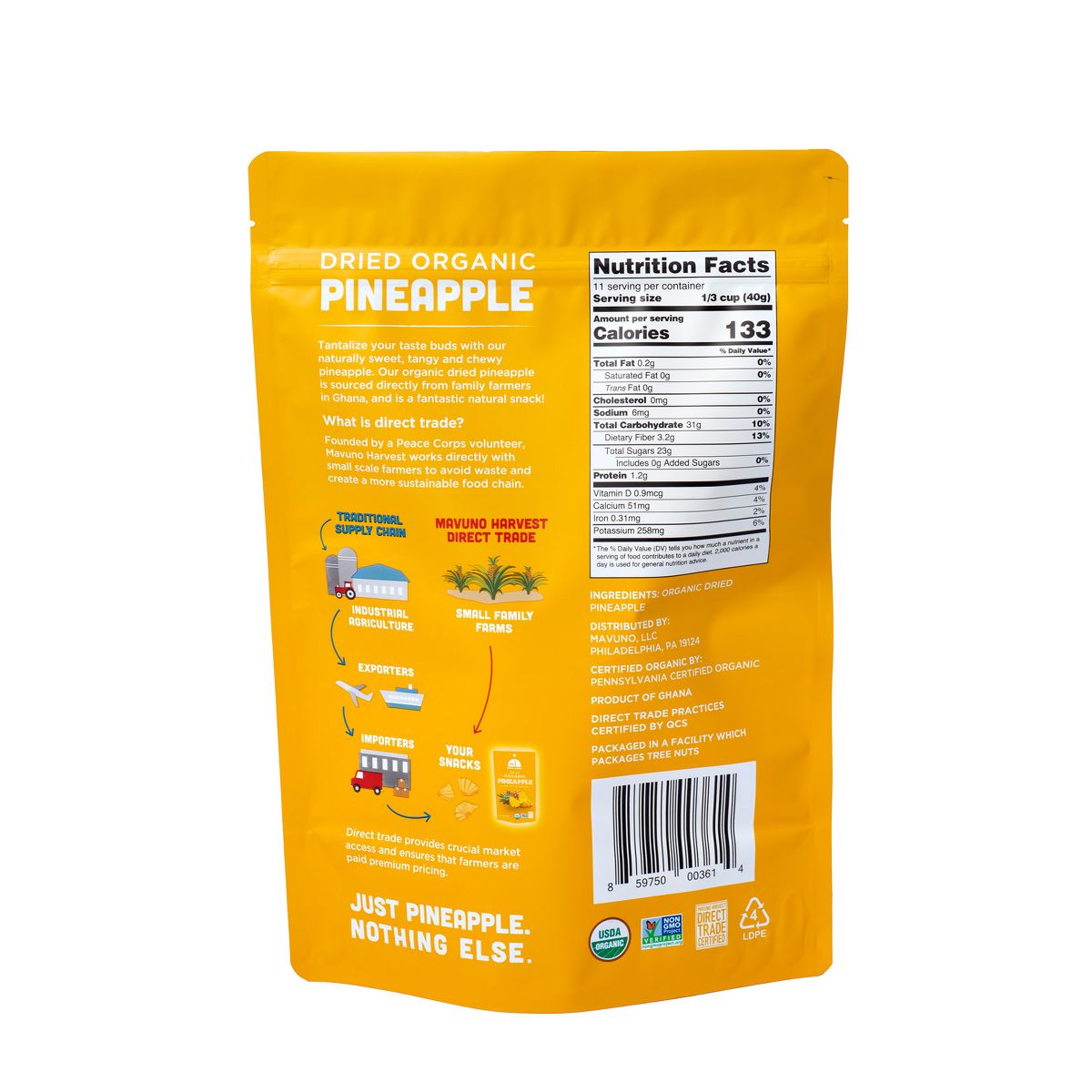 Mavuno Harvest Piña Deshidratada Orgánica para Snack, un Alimento Saludable Vegano y Sin Gluten, sin Conservadores ni Azúcares Añadidos - Imagen 3