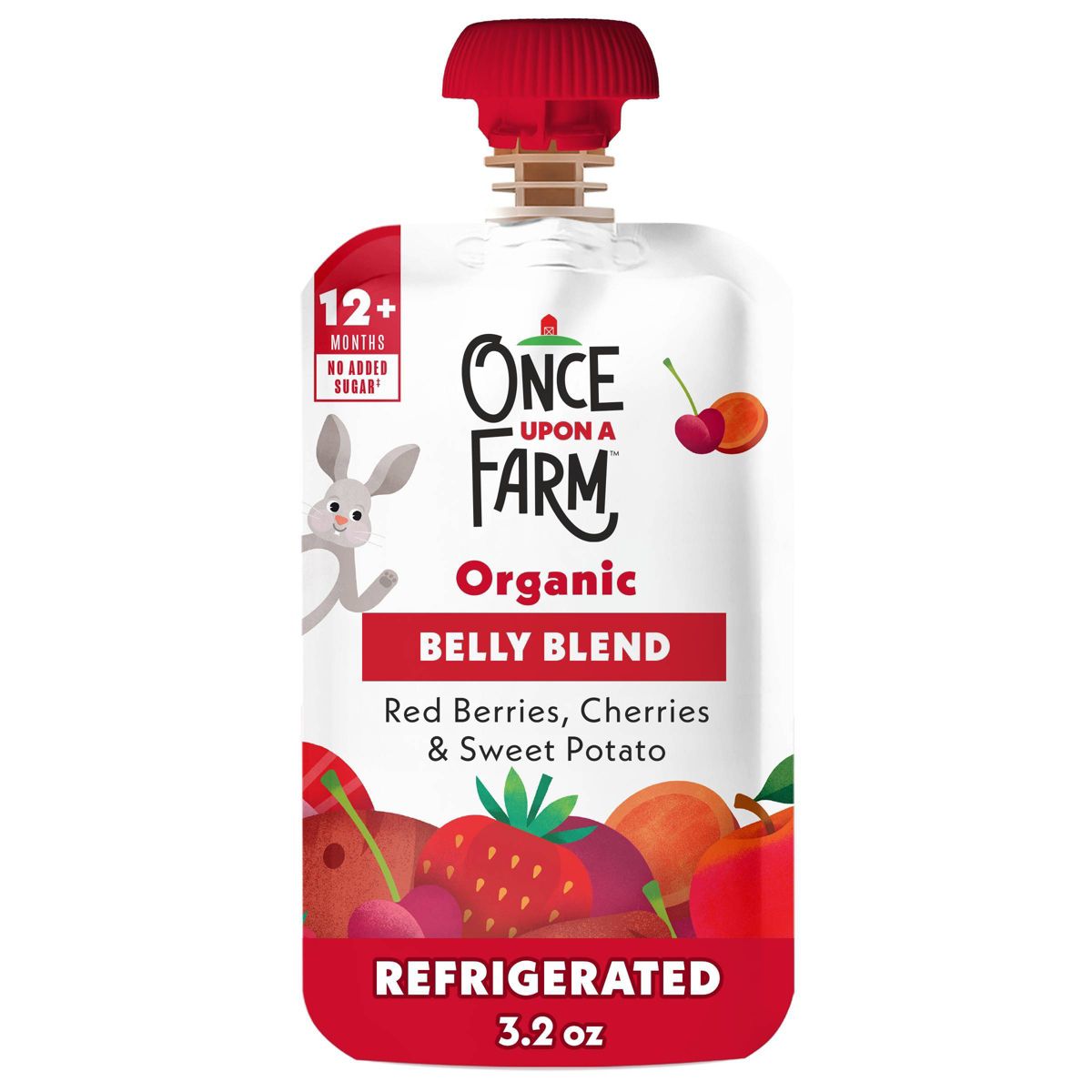 Once Upon a Farm Belly Blends Bolsita de Fruta con Bayas Rojas, Cerezas y Camote - 3.2 oz - Imagen 2
