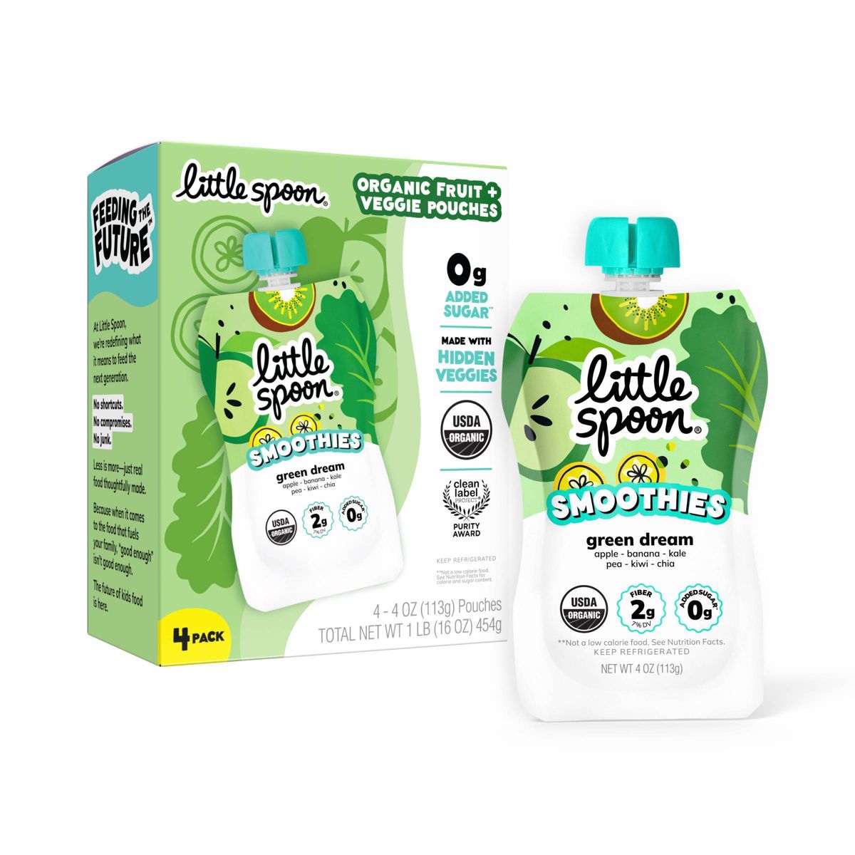 Little Spoon Green Dream Smoothie Orgánico para Niños - Bolsas Refrigeradas de 16 oz/4ct - Imagen 2
