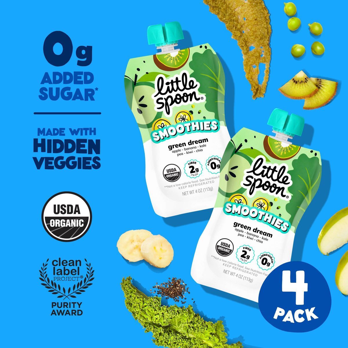 Little Spoon Green Dream Smoothie Orgánico para Niños - Bolsas Refrigeradas de 16 oz/4ct - Imagen 3