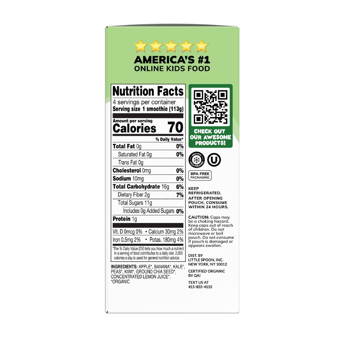 Little Spoon Green Dream Smoothie Orgánico para Niños - Bolsas Refrigeradas de 16 oz/4ct - Imagen 4