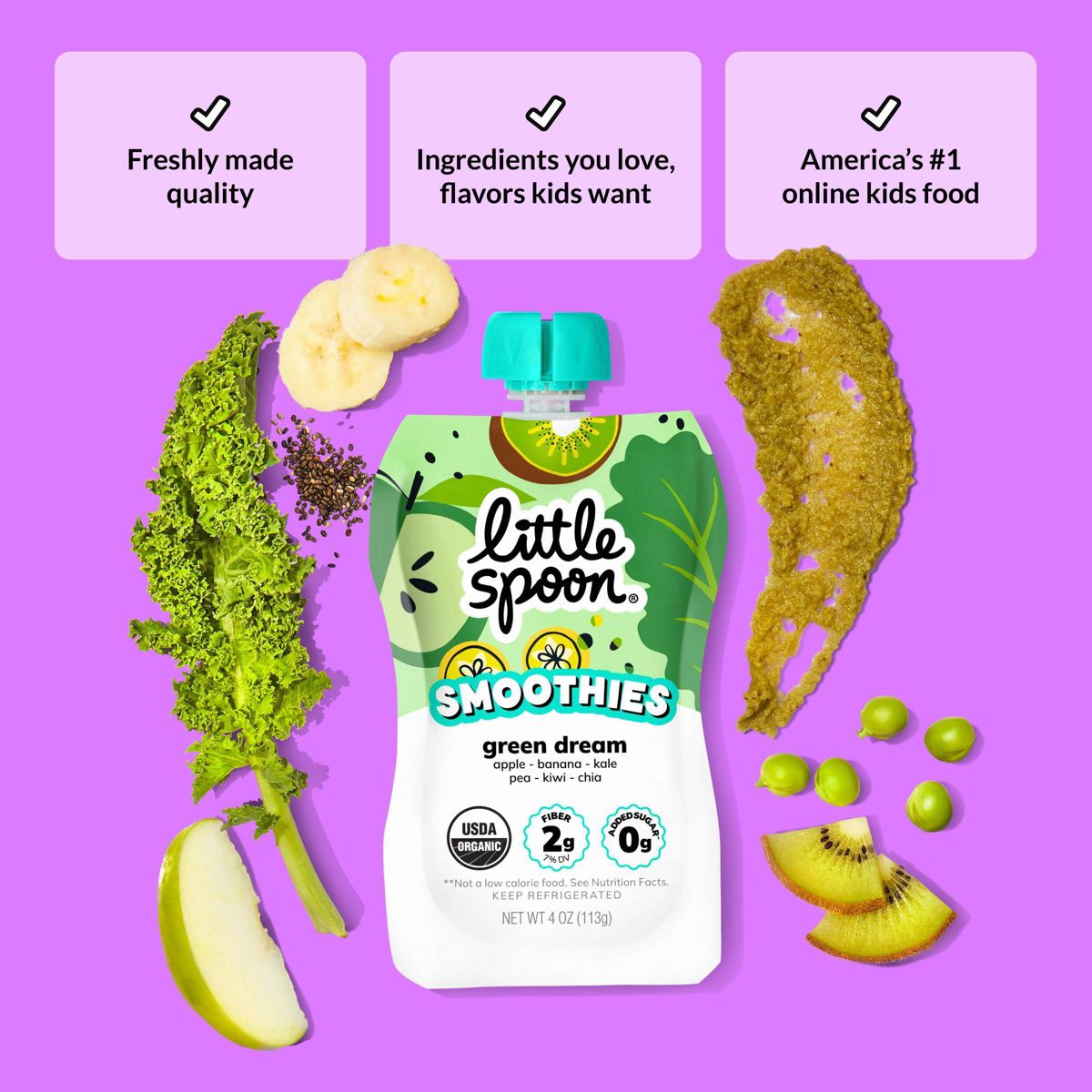 Little Spoon Green Dream Smoothie Orgánico para Niños - Bolsas Refrigeradas de 16 oz/4ct - Imagen 7