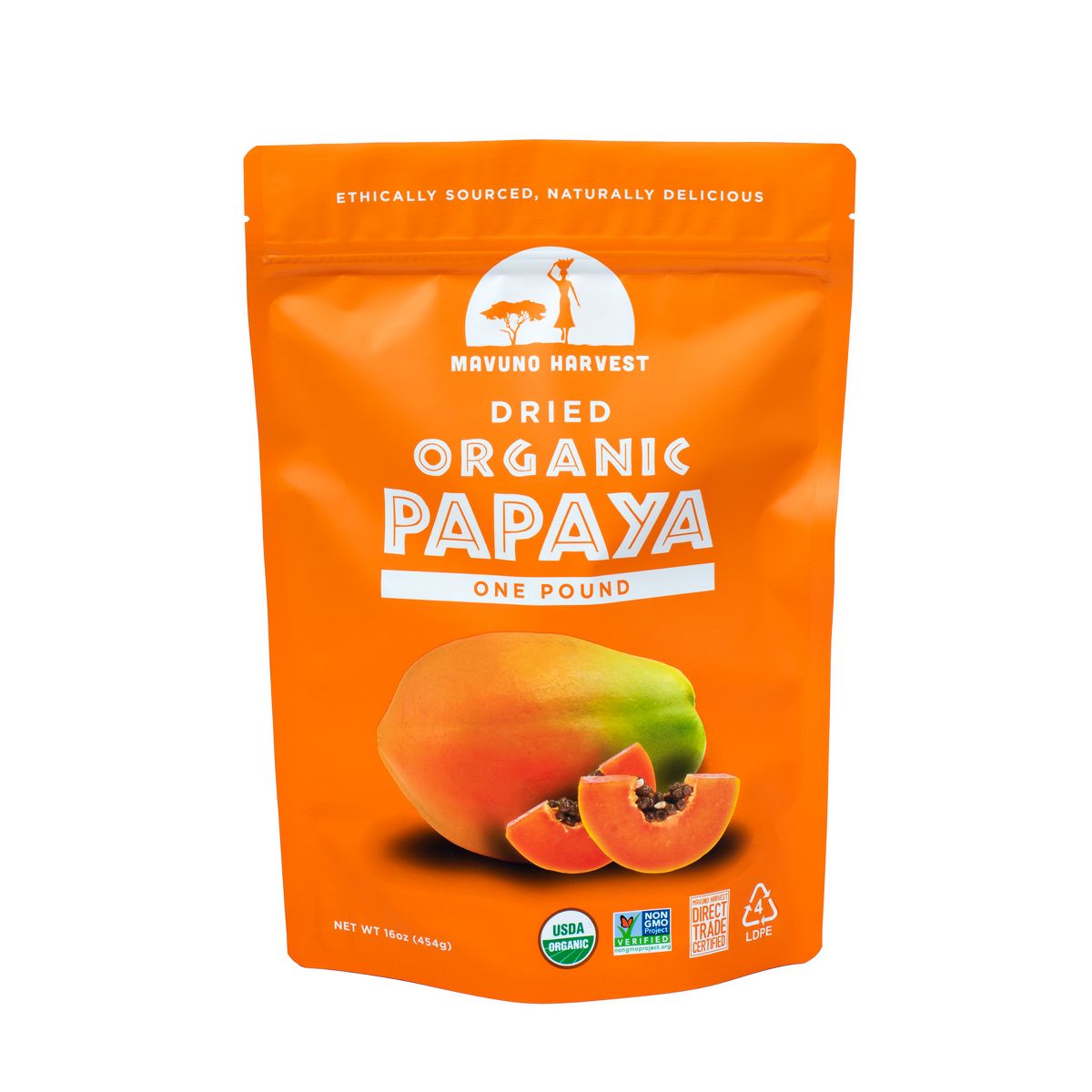Mavuno Harvest Papaya Seca Orgánica para Snack, Merienda Vegana y Sin Gluten, Saludable sin Conservantes ni Azúcares Añadidos