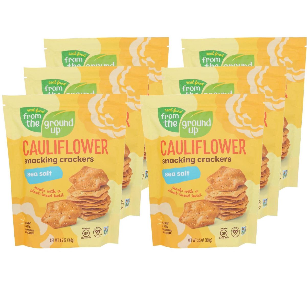 Galletas Saladas de Coliflor Real Food From The Ground Up Sabor Sal de Mar - Caja con 6/3.5 oz - Imagen 2