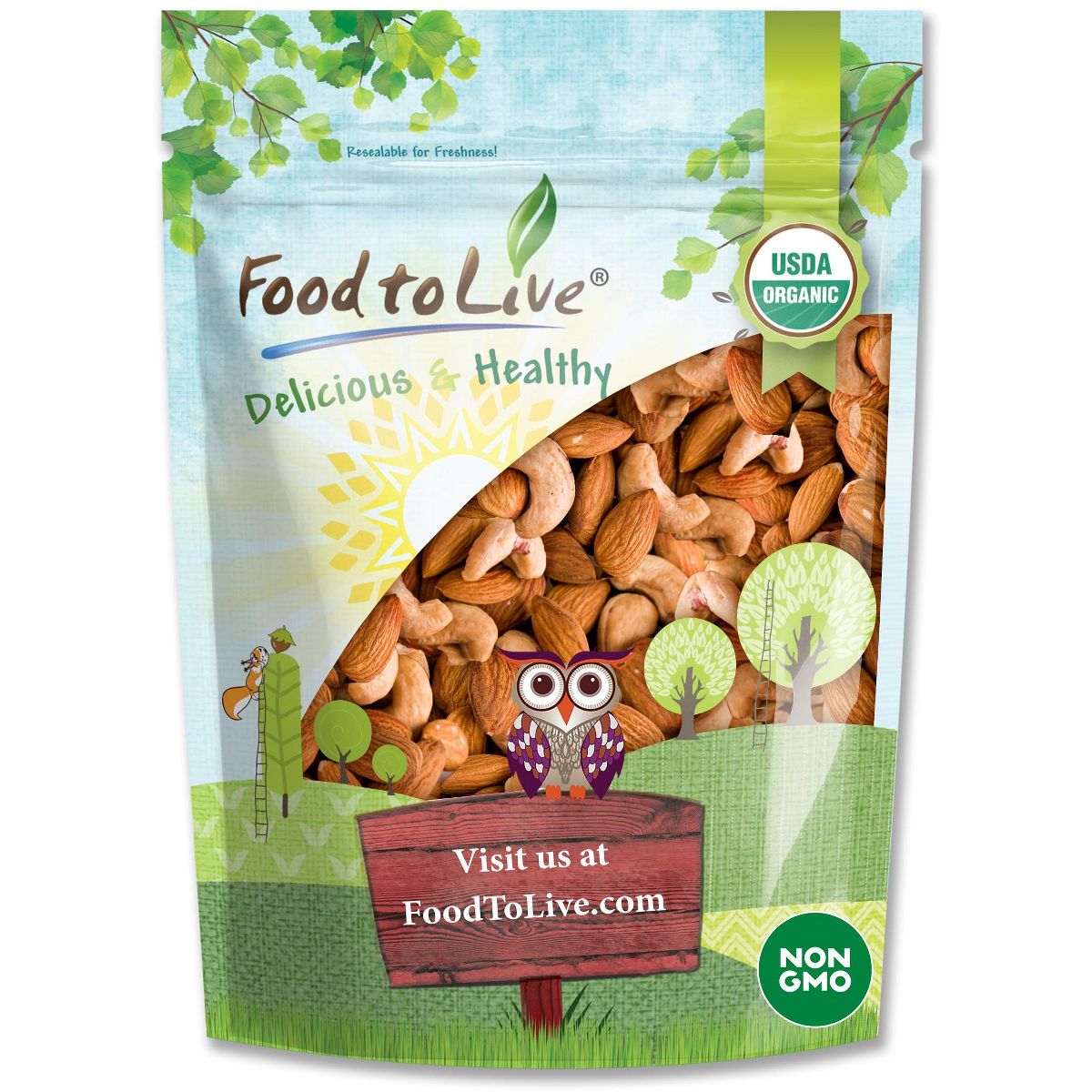 Mezcla de Almendras y Nueces de la India Orgánicas, Tostadas en Seco y Ligeramente Saladas - por Food To Live
