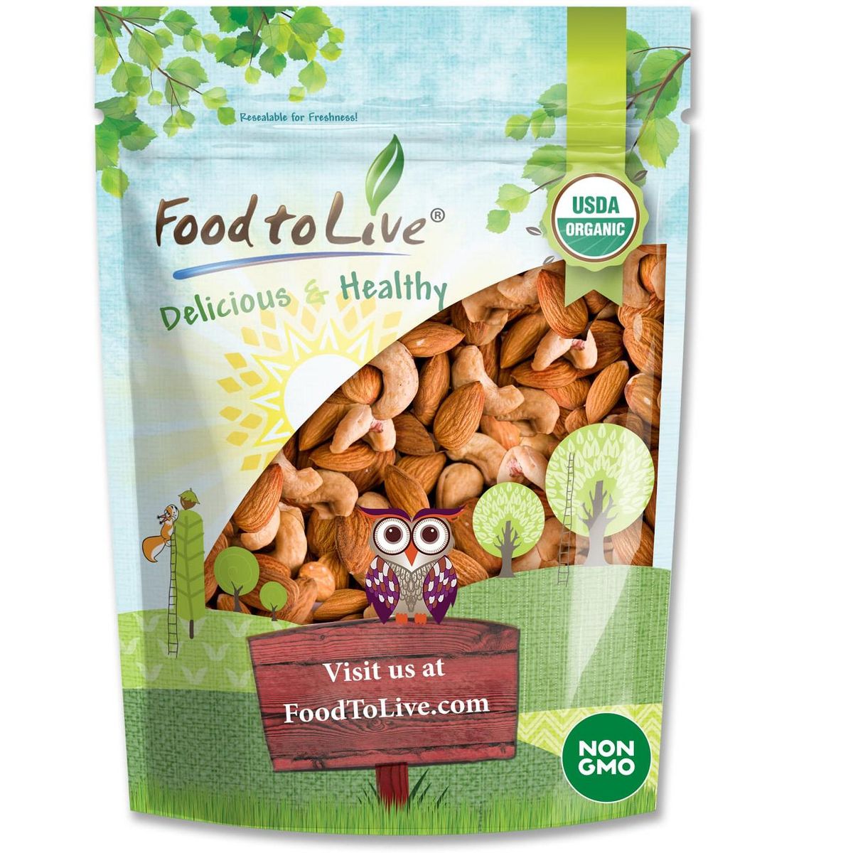 Mezcla de Almendras y Nueces de la India Orgánicas, Tostadas en Seco y Ligeramente Saladas - por Food To Live - Imagen 3