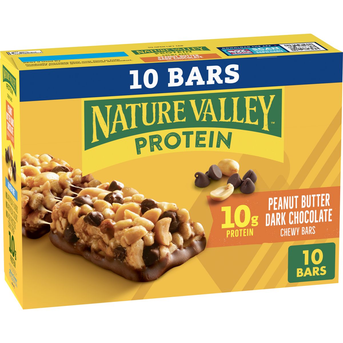 Nature Valley Barritas Masticables de Proteína con Mantequilla de Cacahuate y Chocolate Oscuro - 14.2 oz - 10 ct