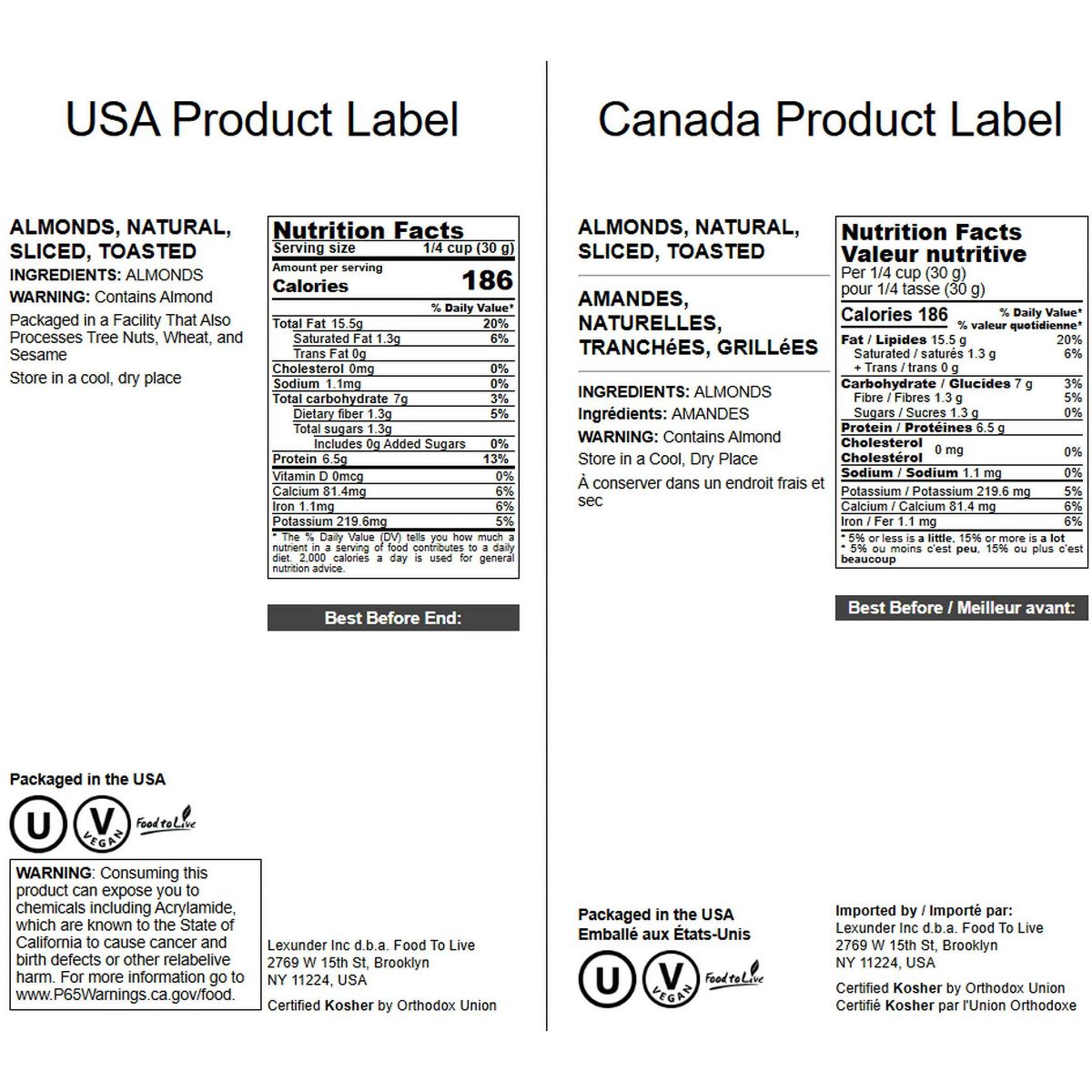 Almendras Fileteadas Tostadas Naturales - por Food to Live - Imagen 3