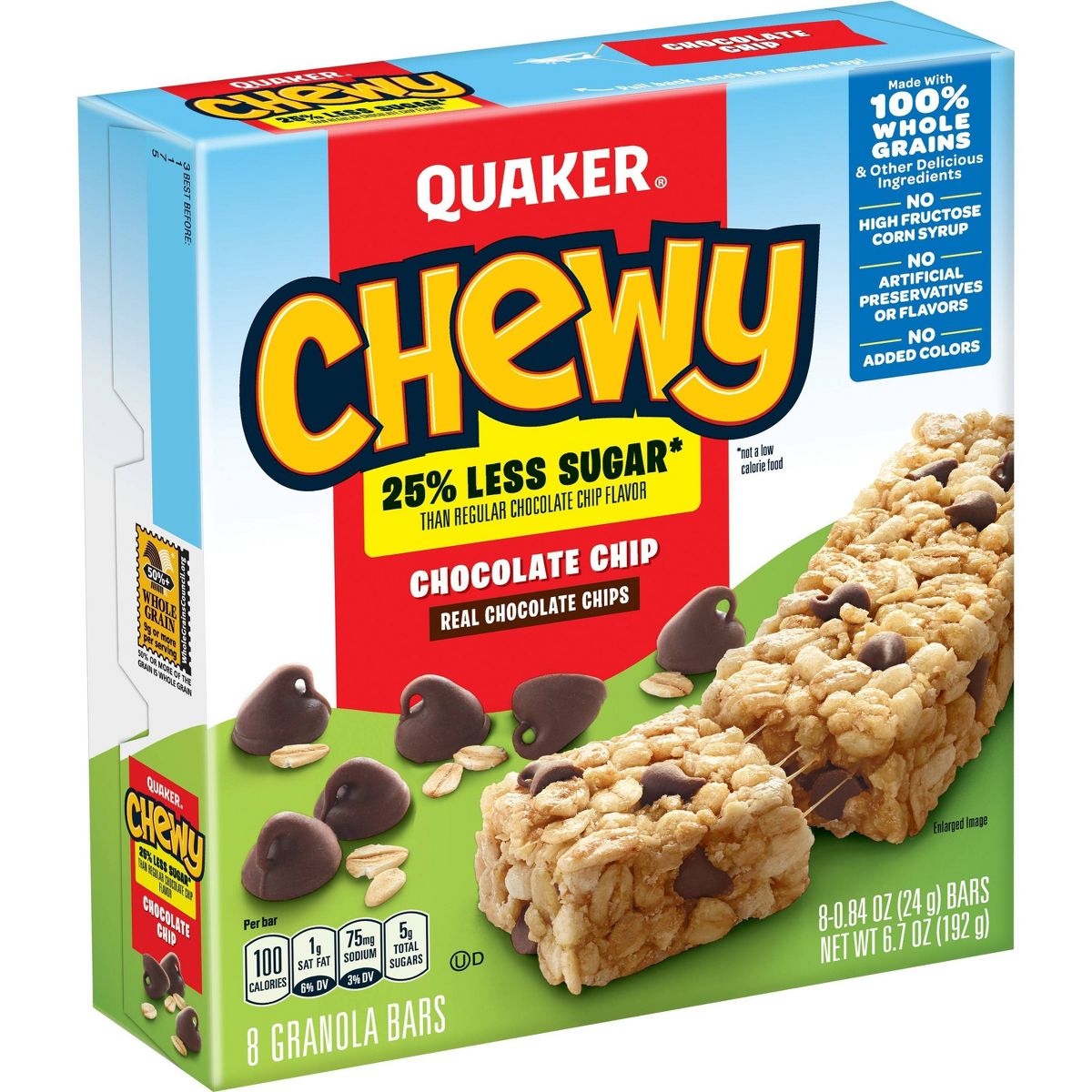 Quaker Chewy Barritas de Granola con Chispas de Chocolate Bajo en Azúcar - 6.7 oz/8 ct