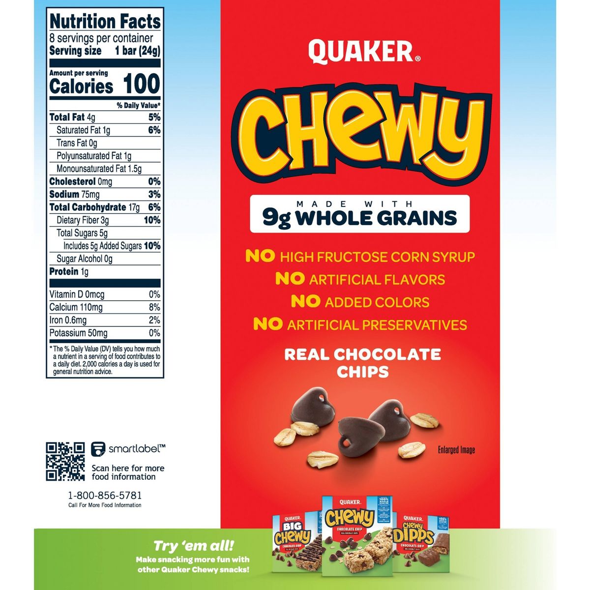 Quaker Chewy Barritas de Granola con Chispas de Chocolate Bajo en Azúcar - 6.7 oz/8 ct - Imagen 3