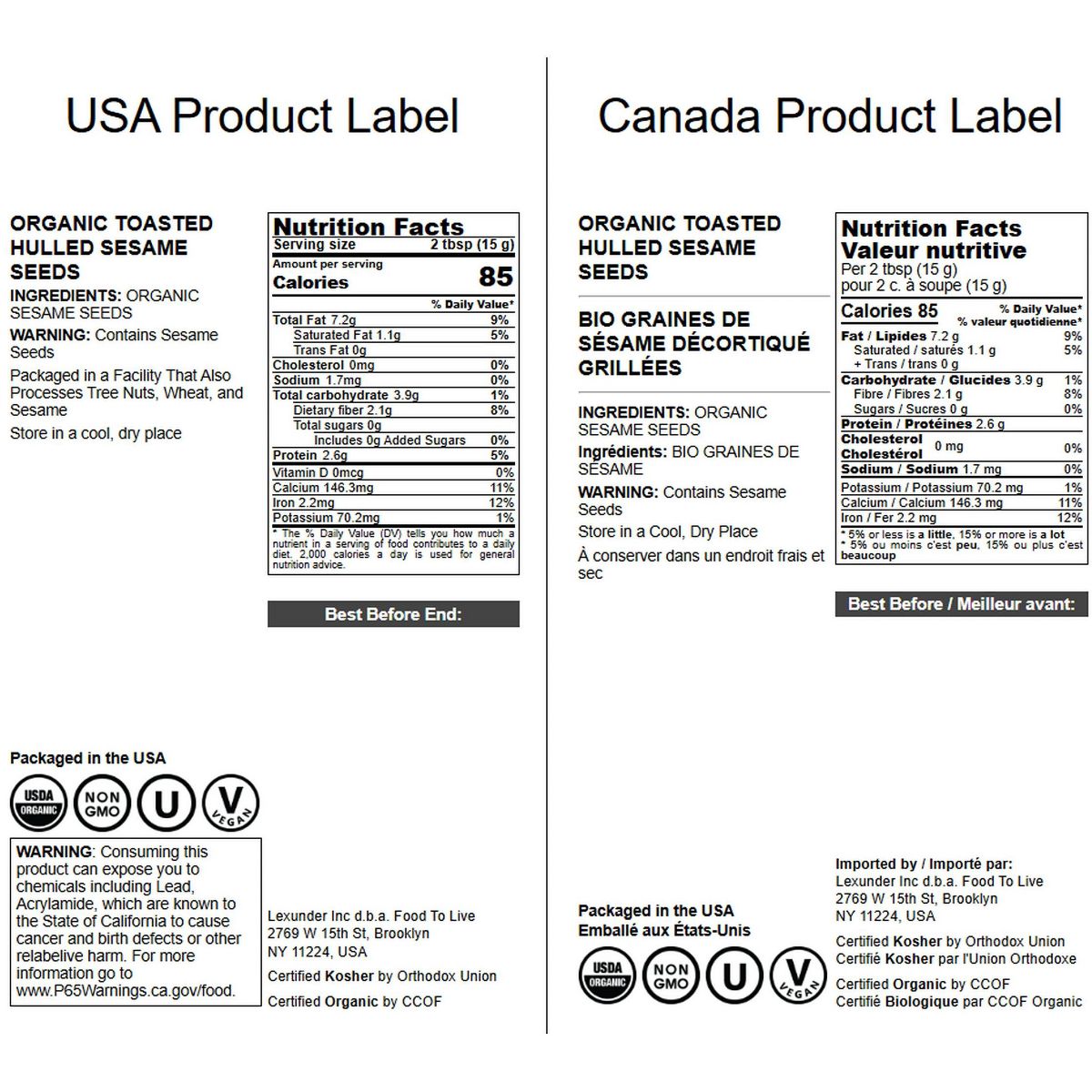 Semillas de Sésamo Orgánicas Tostadas y Peladas - por Food to Live - Imagen 3