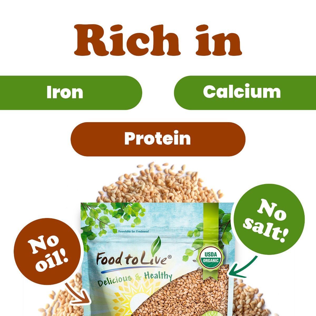 Semillas de Sésamo Orgánicas Tostadas y Peladas - por Food to Live - Imagen 6