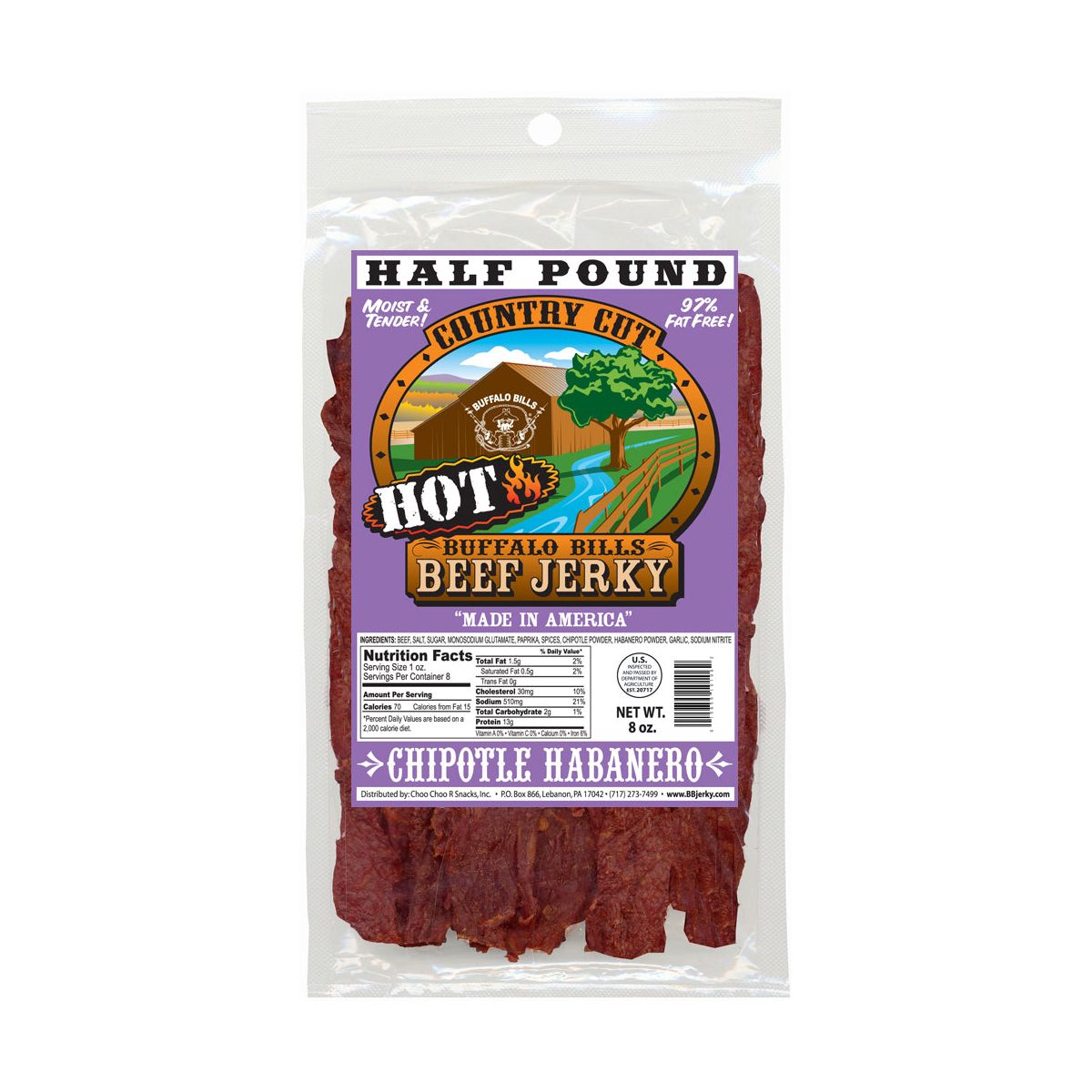 Carne seca estilo country Buffalo Bills 8 oz con chipotle y habanero - Paquete de tres de 8 oz - Imagen 3